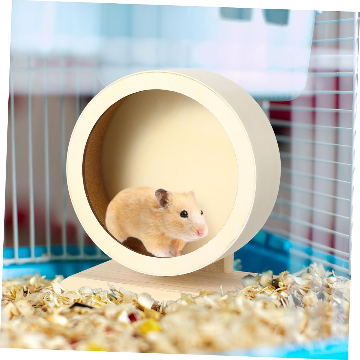 Happyyami Natural Wooden Hamster Wheel for Small Animals Pet Exercise Wheel Non Run Disc