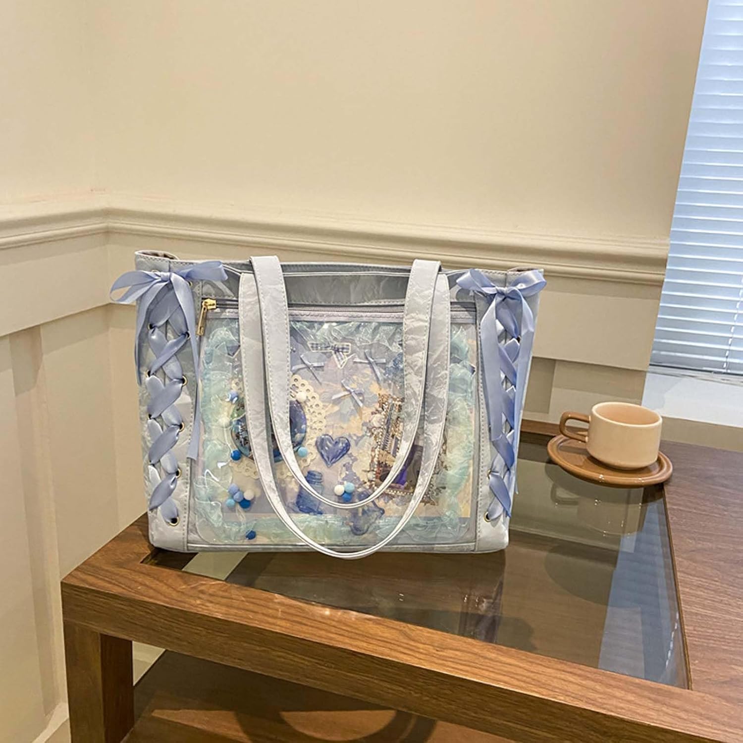 Silk ribbon itabag women's new large capacity tote bag JK bow transparent doll bag