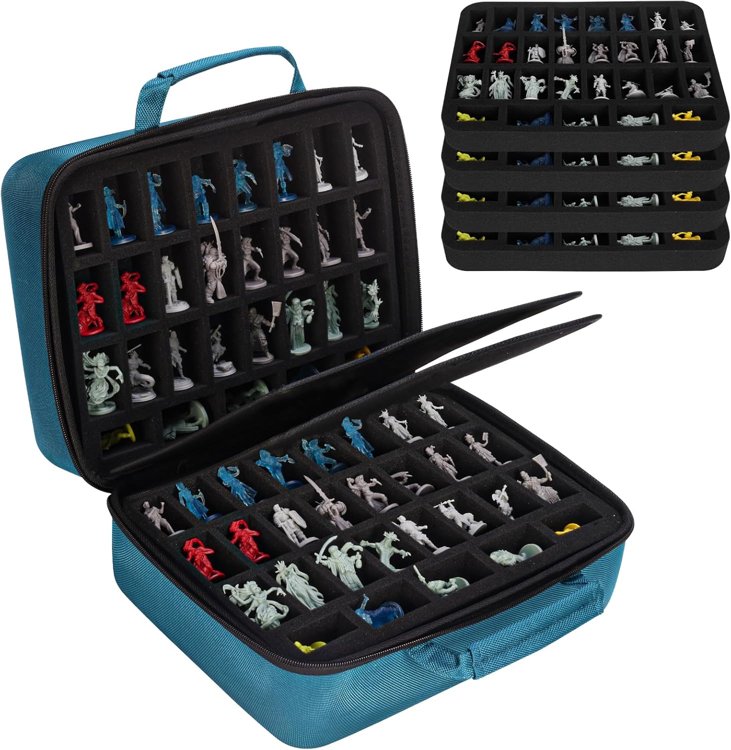 Miniature Figure Storage Case for Wargame, 116 Slot Miniatures Transport Case with 4 Foam Layer, RPG Miniature Carrying Case Compatible with Warhammer 40k and DND Minis (Green)