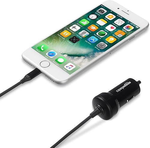 Miniatura 3 de Amazon Basics Cargador de coche de carga rápida de 12 W (5 V, 2.4 A) con cable Lightning en espiral para iPhone, iPad y dispositivos Apple, 1.5