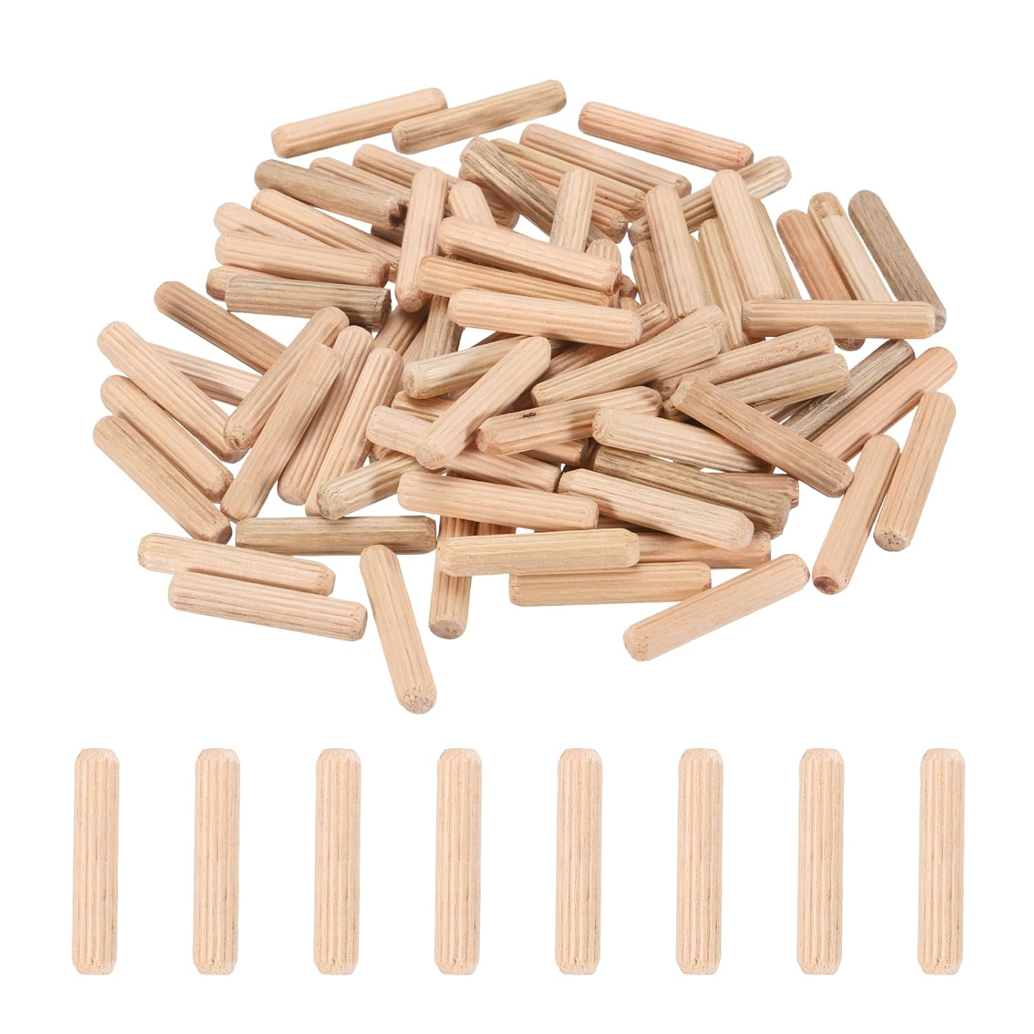 PATIKIL 95 Pcs Wood Dowel Pins 1/4" x 1" Fluted Wooden Dowels Hardwood Pegs for Woodworking Furniture DIY Crafts Projects Door Art