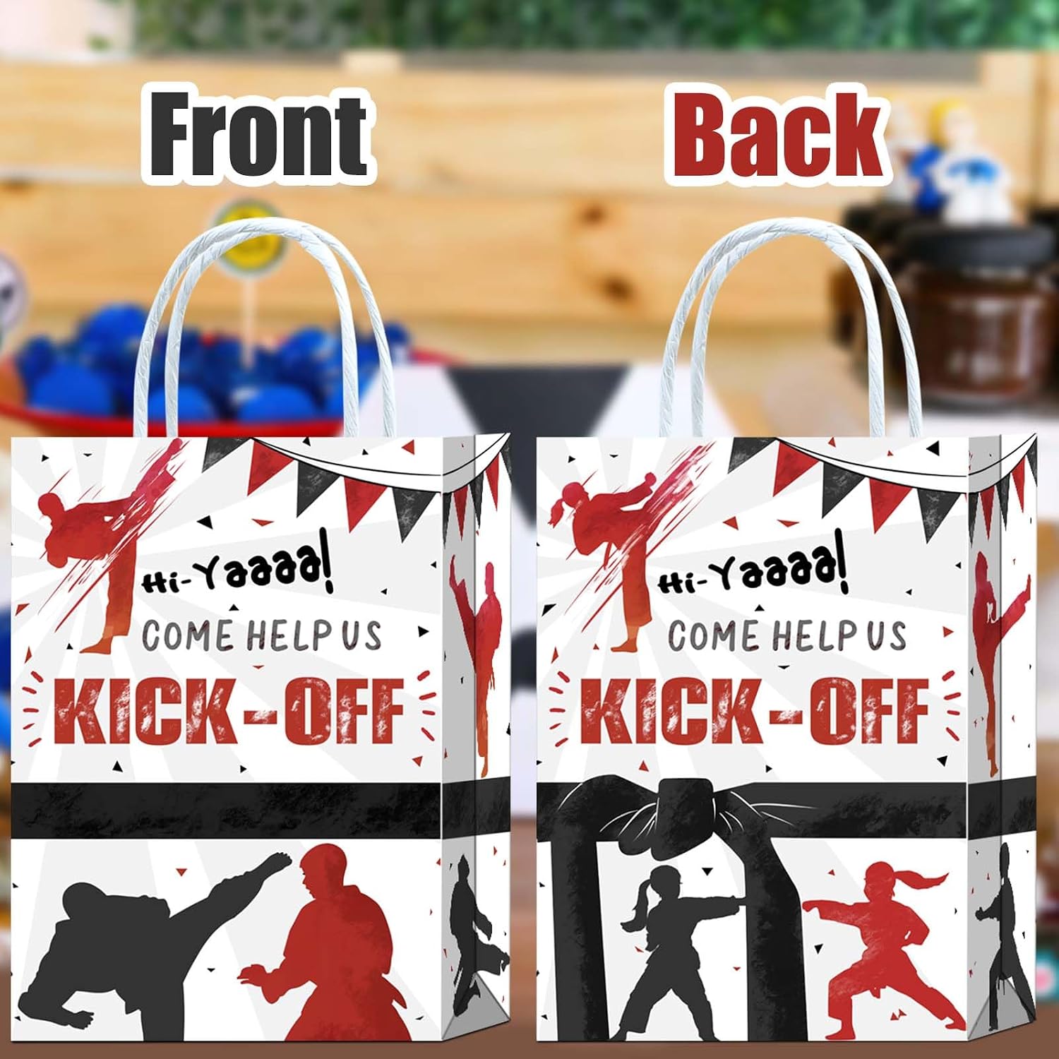 16 Pieces Karate Goodie Bags for Birthday Party Supplies, Gift Snacks Treat Candy Favors With Handles for Kids Adults Kung Fu Taekwondo Theme Party Decorations image 2