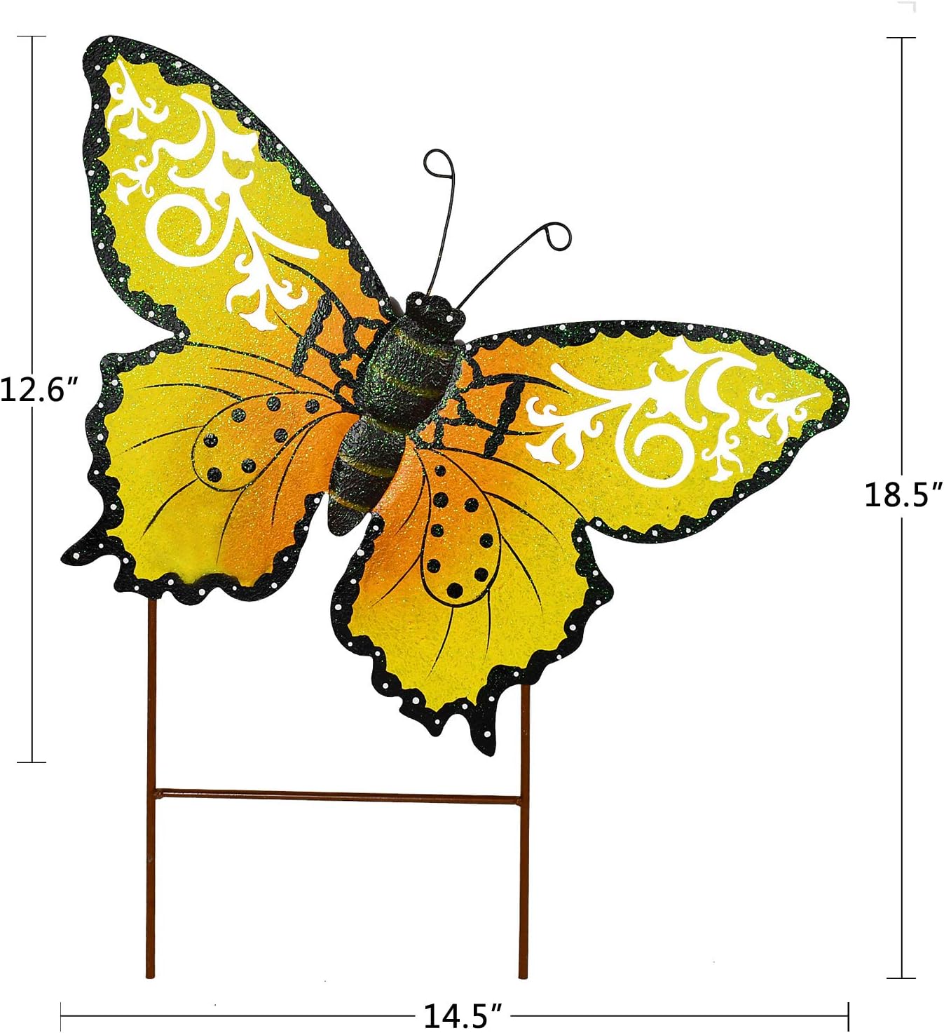 Linfevisi Metal Butterfly Garden Stakes Decor Spring Decorative Butterflies Yard Stake Lawn Ornaments Garden Decor Yard Art Decor Outdoor 18.5 Inch (Yellow)