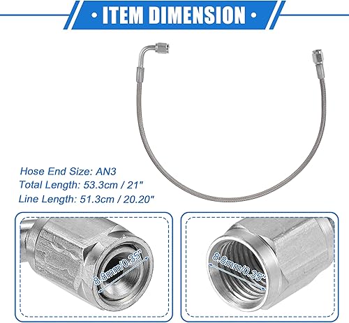 Vista 27 de AN3 - Línea de alimentación de aceite turbo de acero trenzado de 90 grados a extremo de manguera recto, turbocompresor remoto de 24 pulgadas, línea
