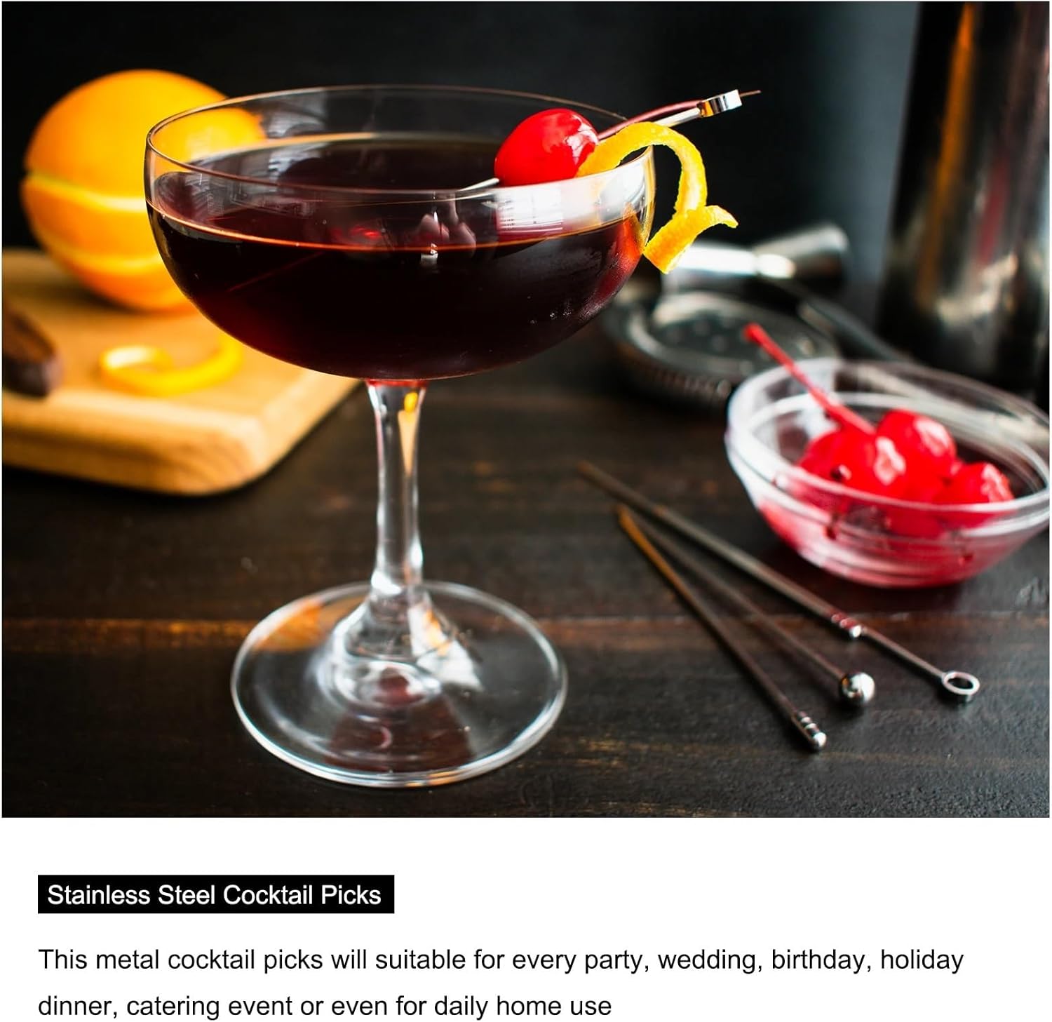 Cocktail Picks 48/96pcs Metal Cocktail Picks Reusable Stainless Steel Toothpick Circle Shape for Party Bar Drinks Appetizer Fruits for Food Drink Fruit Party(Gold,96PCS)