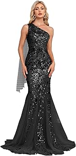 One Shoulder Glitter Mermaid Dress for Mother of The Bride Women's Sexy Sequin Formal Gown