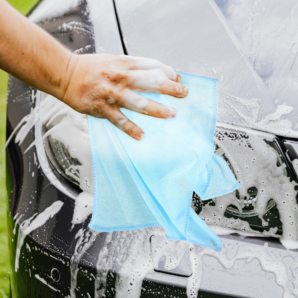 GARVALON 6pcs Microfiber Car Care Towels Set Ultra-Absorbent Car Wash Drying Cloths for Auto Detailing and Window Cleaning Light Blue Cloths for Vehicle Interior and Exterior Use