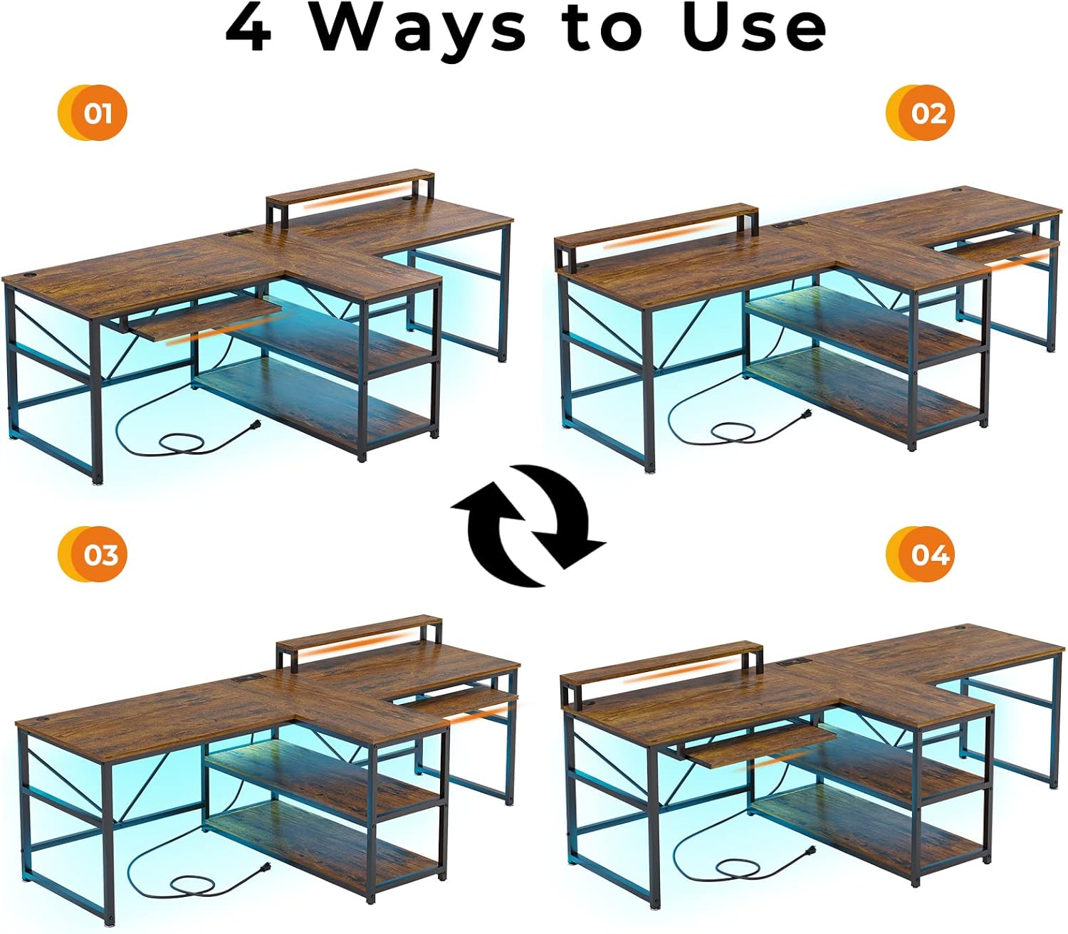 Four different possible configurations for the SEDETA 94.5 inch desk