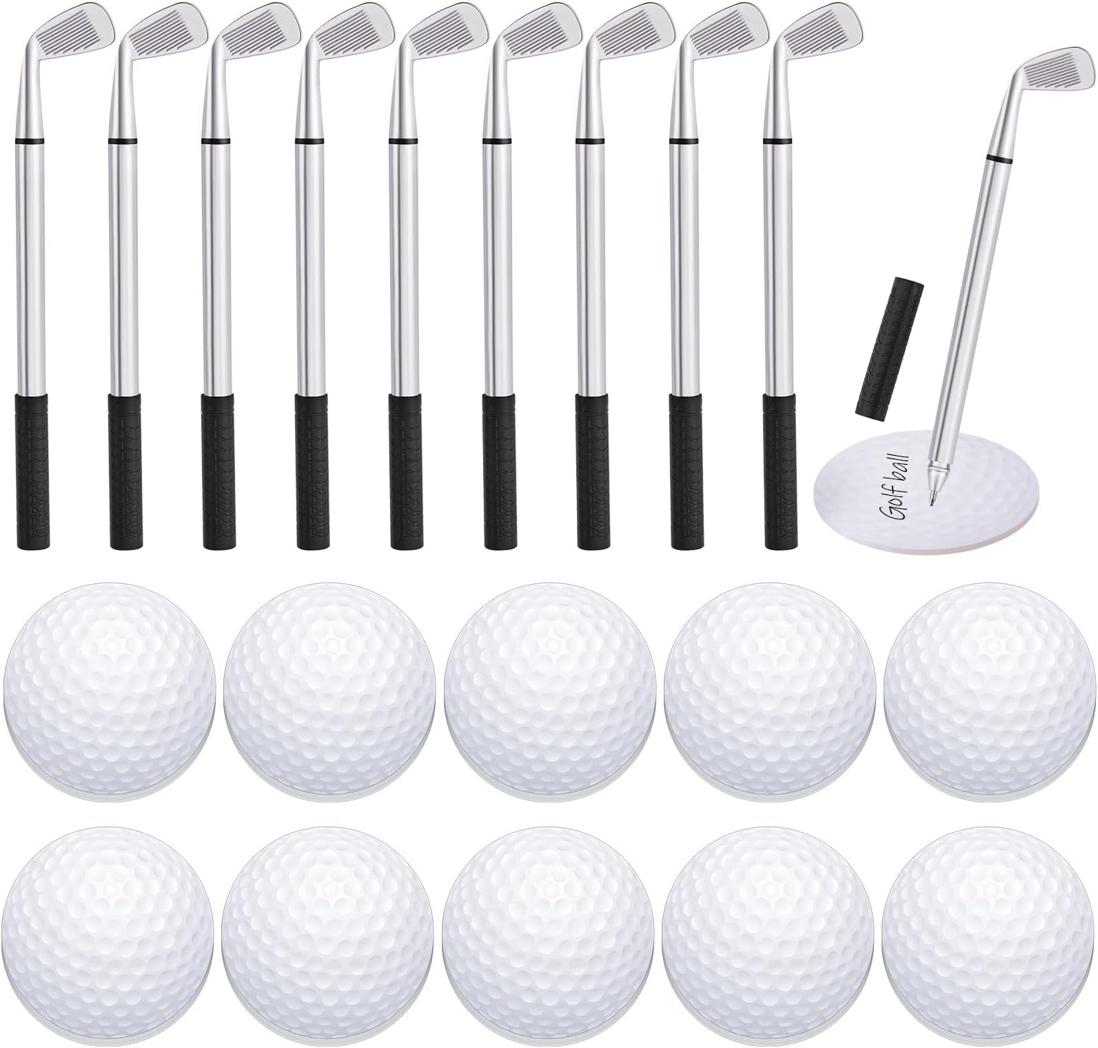 Estune12 Pcs Ballpoint Pens and 12 Pads Sticky Notes Cool Party Favors Mini Decorative Pens Funny Sports Club Props Black Gel Ink for Office Coworkers (Golf Style, Silver, Black)