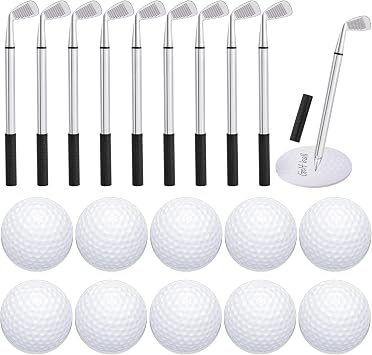 Estune Golf Party Favors Set 12 Golf Ballpoint Pen and 12 Sticky Notes Mini Decorative Funny Sports Golfing Club Props Black Gel Ink for School Office Coworkers Stationery Gift Supply