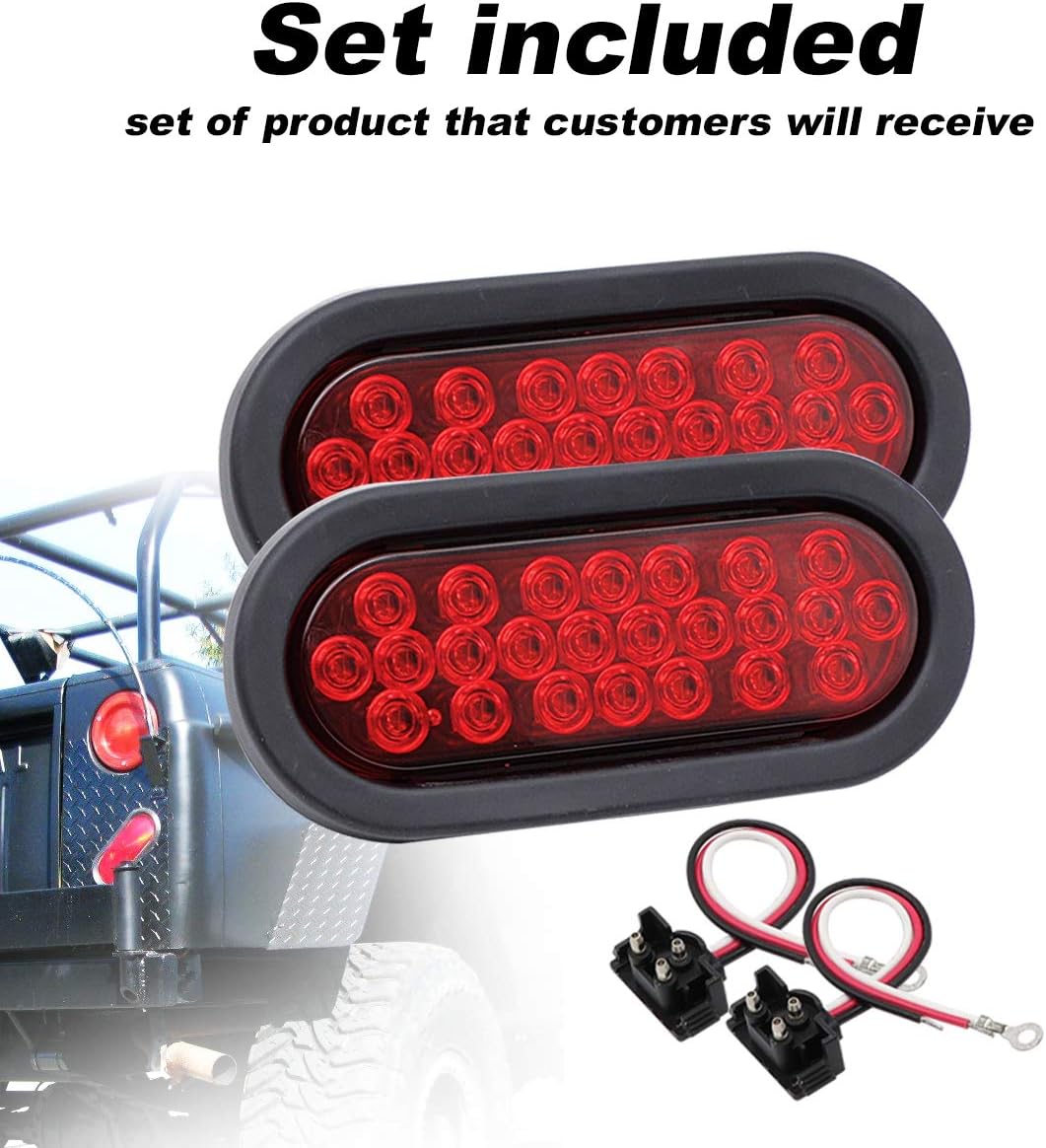 6 Inch Oval 2 Red + 2 Amber Trailer Tail Light 24 LED Stop Brake for Truck Trailer Tractor 12V DC (4 Pcs)