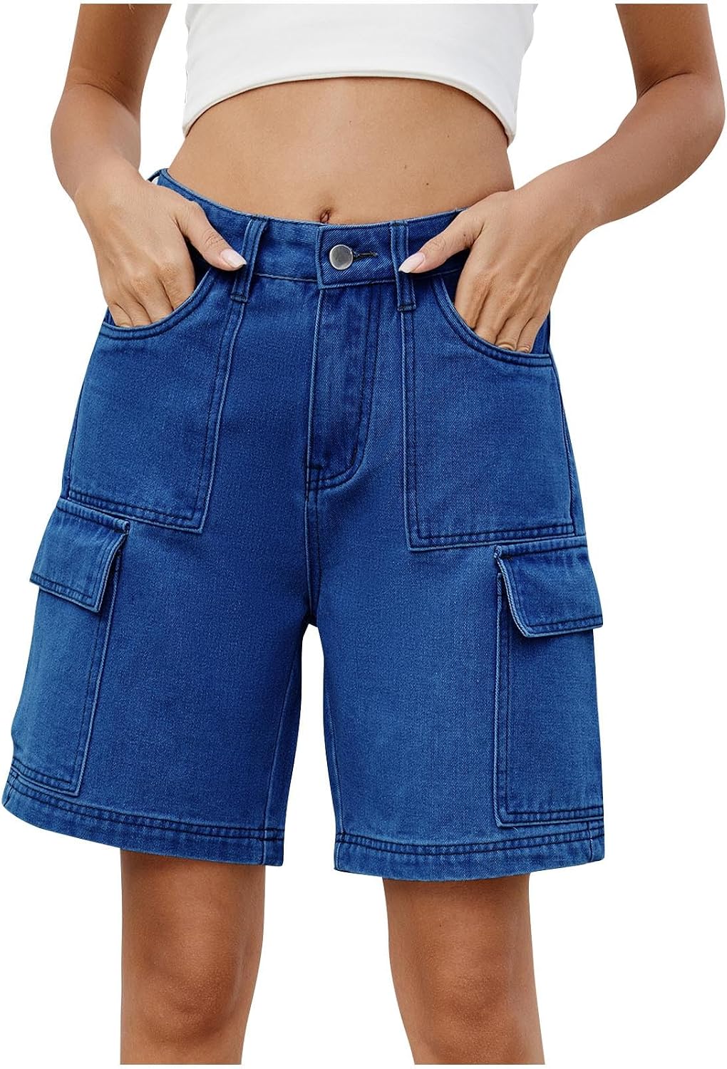Jean Shorts Women Button with Pockets Casual Solid Color Denim Short Pants for Summer Fashion Streetwear Outgoing