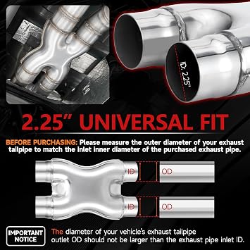 LCGP 2.25 Exhaust X Pipe, Universal 2.25 In/Out Crossover X Pipe 12 Length Polished Surface Stainless Steel Weld-on