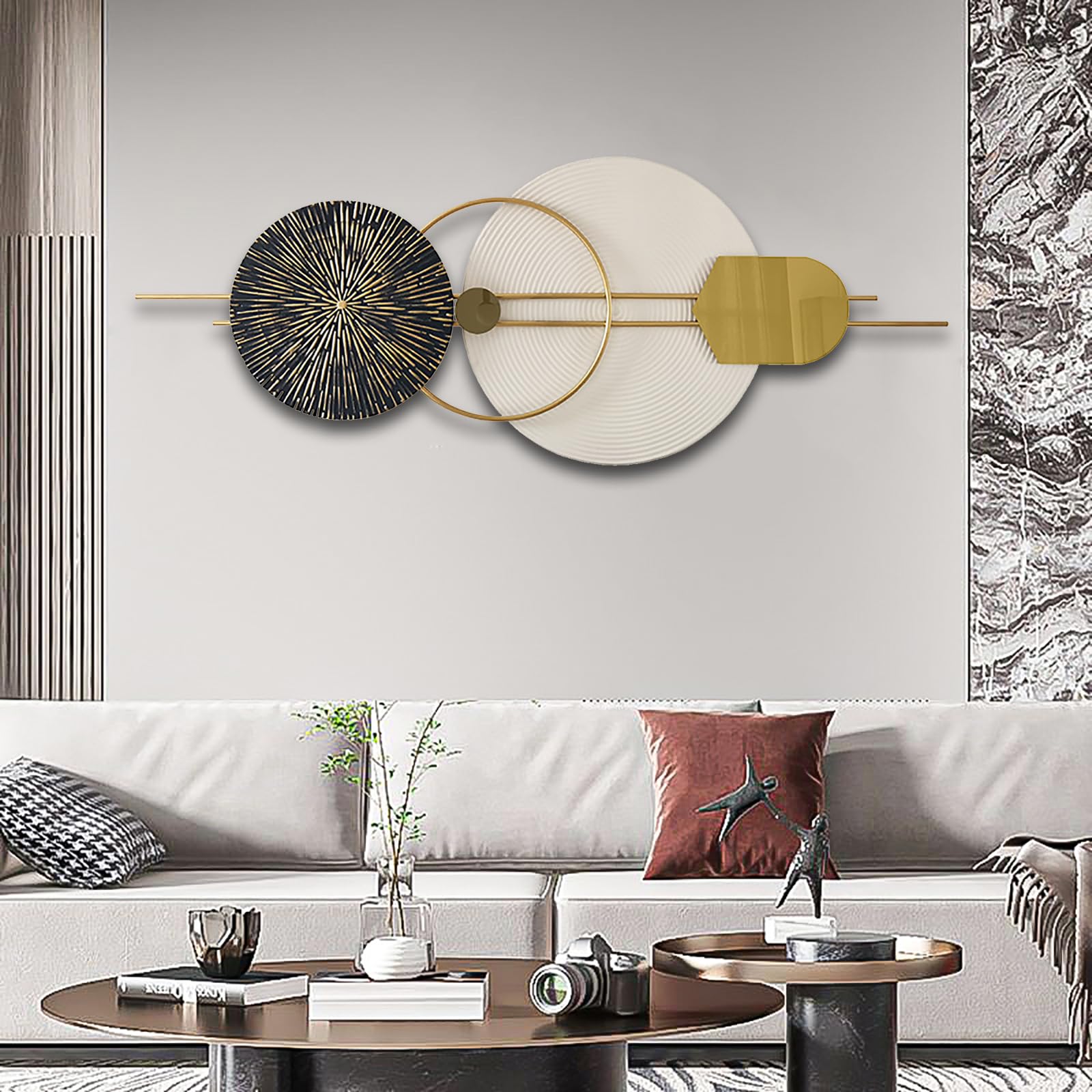 ZOOMCAM Decoración de pared de metal redondo 3D, 120 x 50 cm, arte de pared de metal para sala de estar, pared de metal grande, decoración del hogar, para dormitorio, comedor