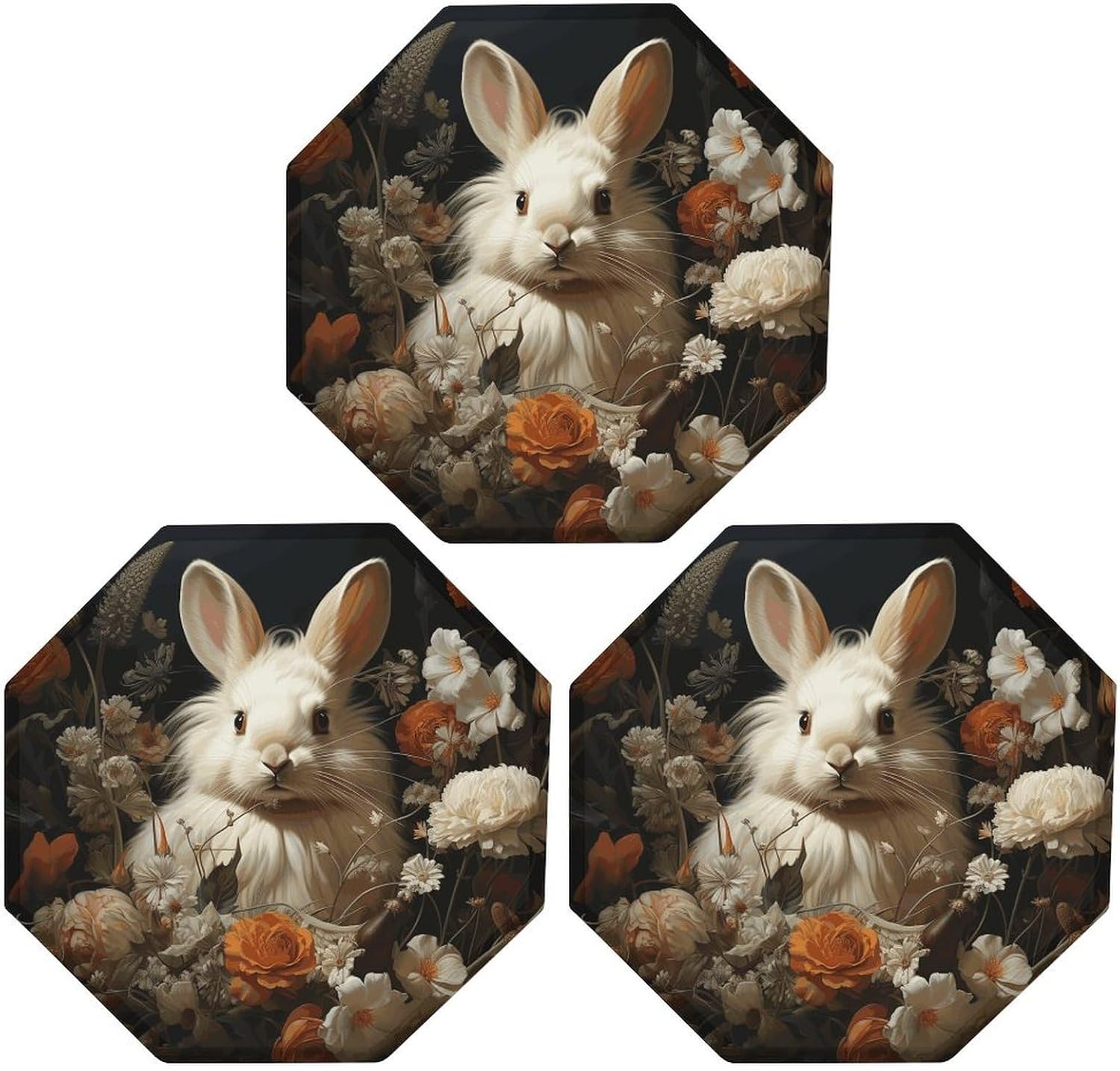 Ctagon Metal Sign for Home, Modern Display Plate for Kitchen, Rabbit And Flowers Plates Accent Hanging Wall Decorations 3PCS for Living Room, Bedroom, Hallway, Hotel