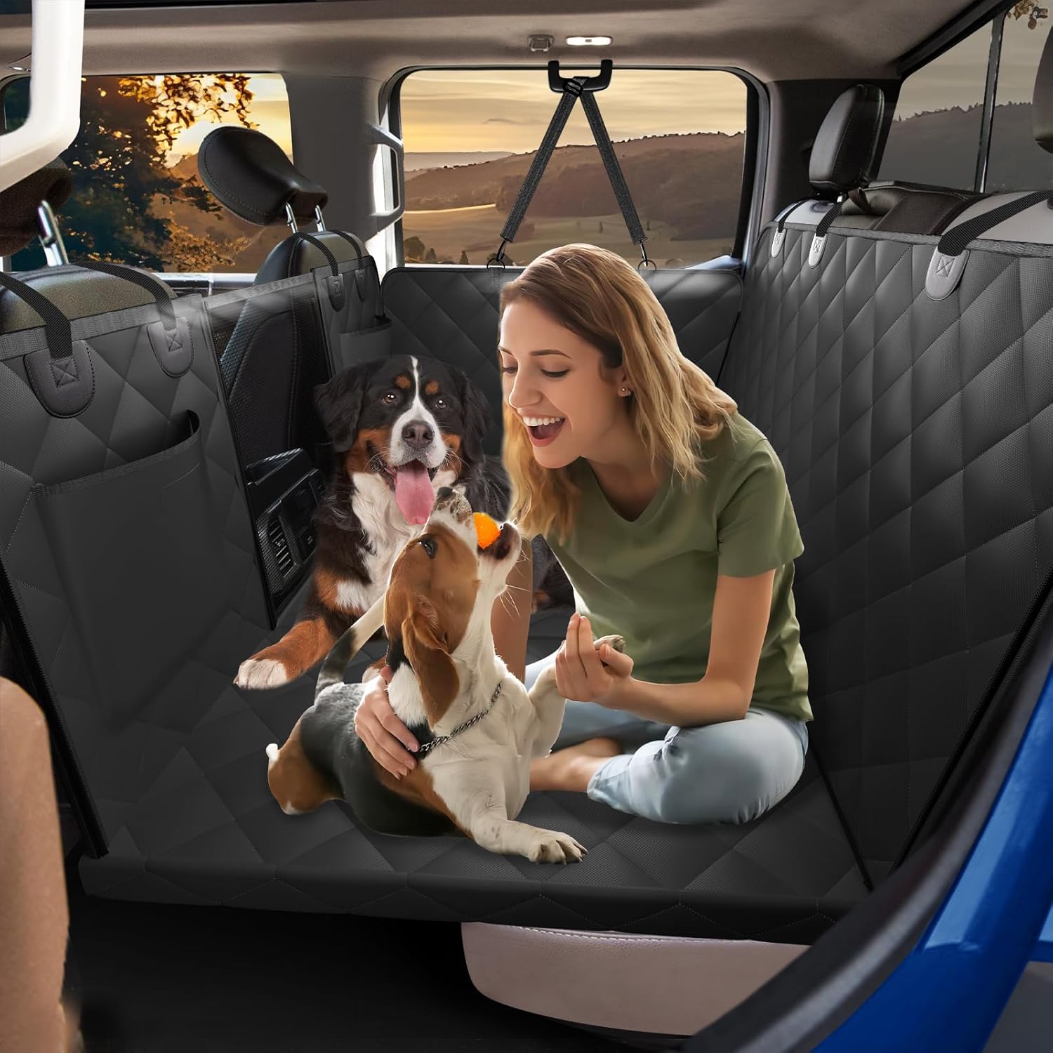 XL Truck Back Seat Extender for Dogs, Dog Seat Cover Back Seat Holds 420lbs, Hard Bottom Pet Seat Covers for Crew Cab Trucks, Dog Hammock for F150, RAM1500, Sierra, Tundra, Silverado, Titan Black XL for Full Size Crew Cab Truck / Full Size SUV Black