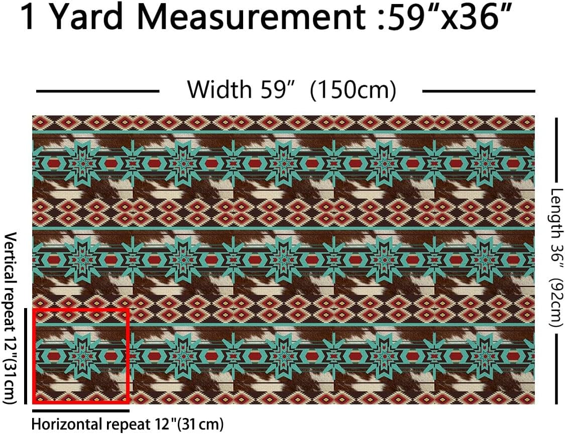 Ethnic Geometric Fabric by The Yard 3 Yard, Blue Brown Cowhide Tribal Print Upholstery Fabric for for Kids Southwestern Aztec Decorative Waterproof Outdoor Fabric Kids Bohemian Outdoor Fabric