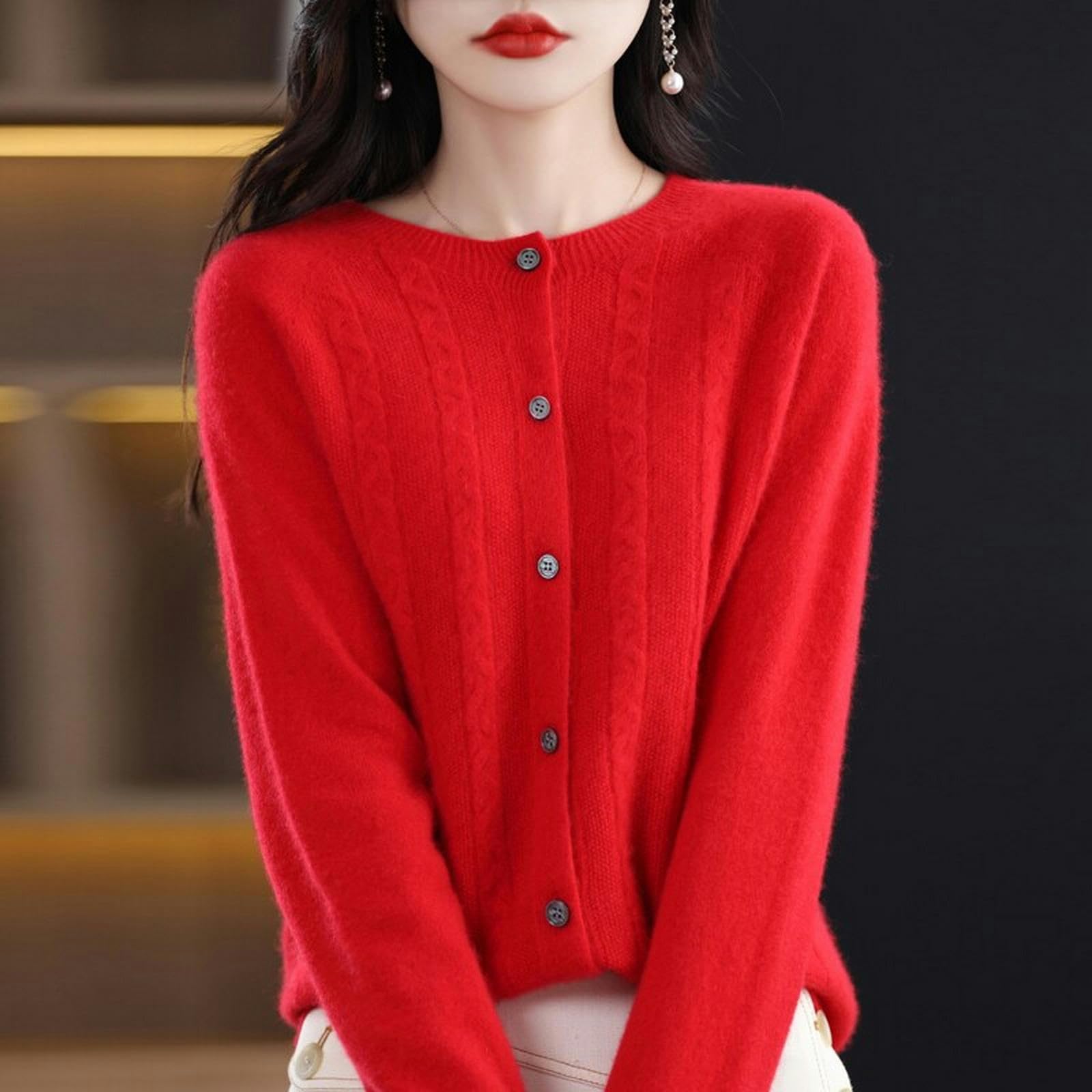 TEidea Rebeca Mujer Verano Cárdigan Sin Costuras Damas Redondas Cardigán De Punto De Punto Otoño E Invierno Fashion Slim Warm Basic Basic
