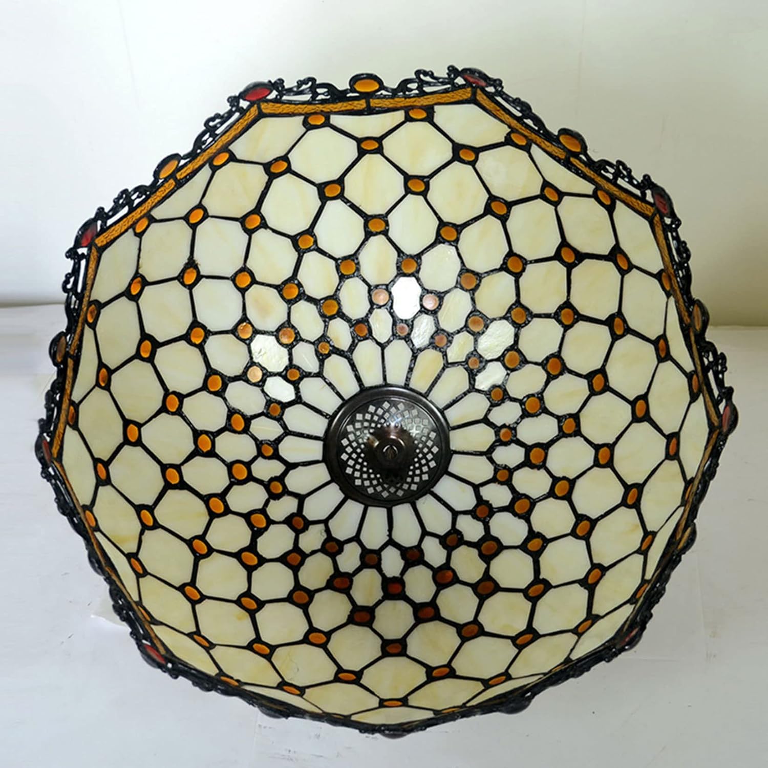 Lamp Shade Replacement, Only Tiffany Stained Glass Lamp Chimney, Crystal Pear Bead Glass Beads Design, for Table Lamp, Pendant Light, Floor Lamp, Ceiling Fixtures,16 inch