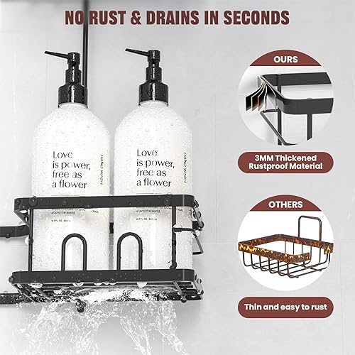 Miniatura 9 de REINHARDT Organizador de ducha ajustable para cabezales de ducha de mano, organizador de ducha con ganchos, soporte para cepillo de dientes, estante