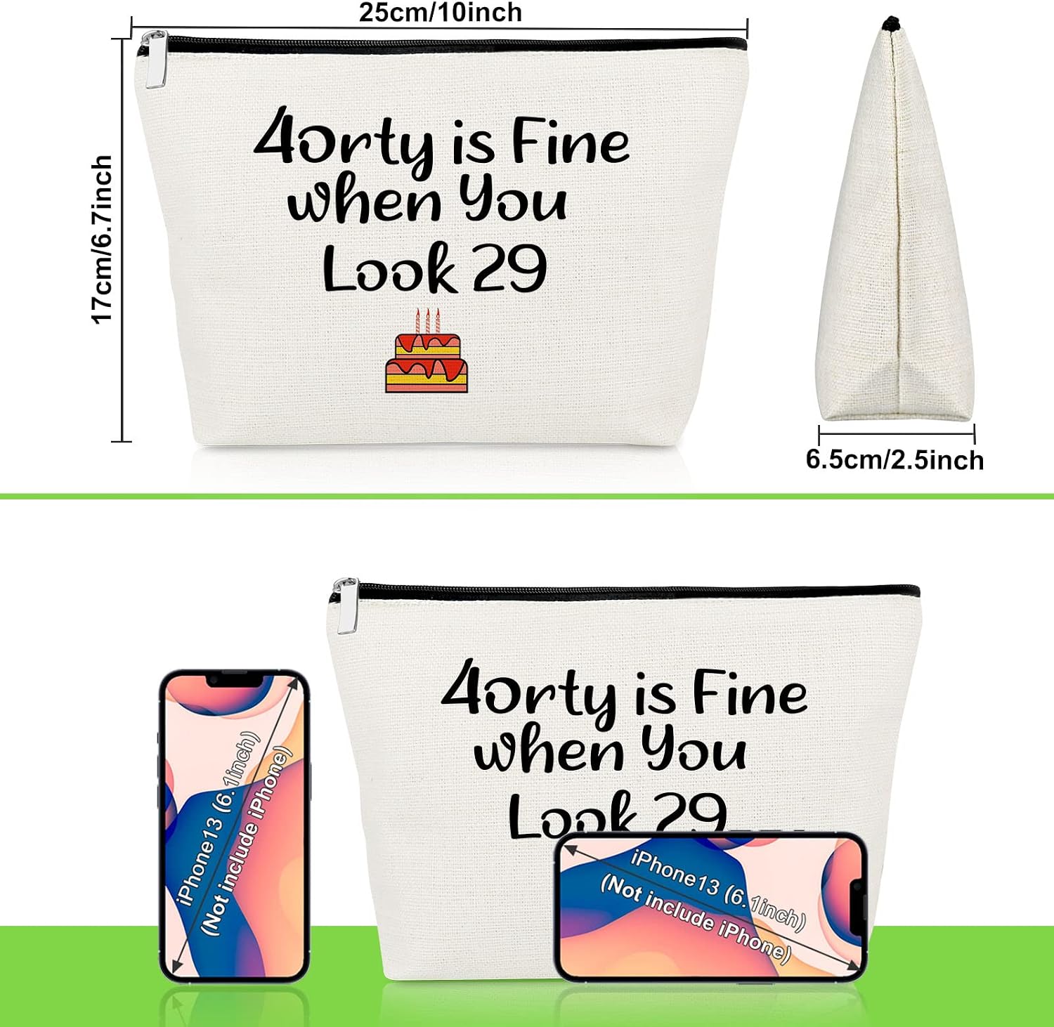 40th Birthday Gifts for Women Her Funny Makeup Bag 40 Years Old Birthday Gifts for Mom Wife Sister Best Friend Colleague Coworker Mum Cosmetic Bag 1985 Presents Forty Presents Travel Cosmetic Pouch - Image 3