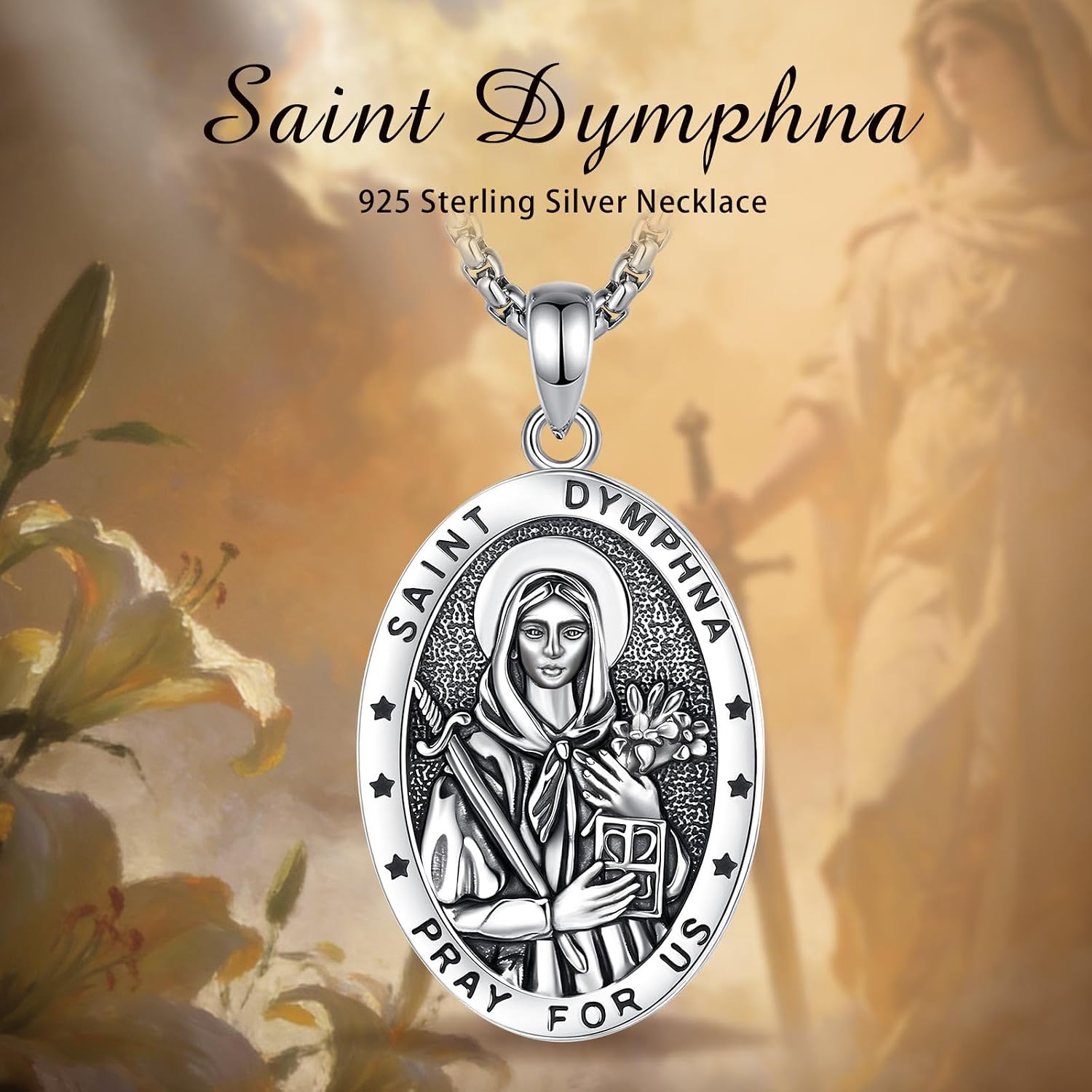 Vito 925 Sterling Silver Protection Necklace for Women Men, Patron Saint of St Benedict/St Christopherl/Crucifix/Caravaca/St Jude/Virgin Mary/ST Thomas Pendant Amulet Medal Religion Jewelry Gift, 24"