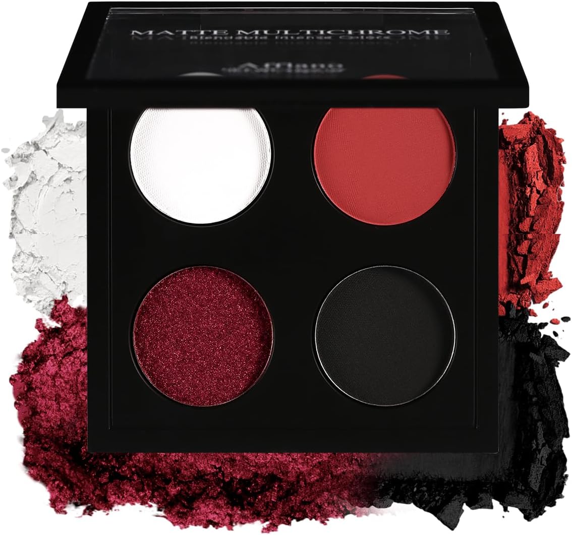 Afflano Paleta de sombras de ojos de color rojo gótico, blanco, negro y rojo, ultrapigmentado, intenso, metálico, ahumado, mate y satinado, cromo rojo brillante, paleta de sombras de ojos para