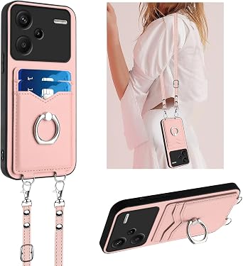 for Xiaomi redmi Note 13 Pro Plus 5G Case with Crossbody Lanyard and Wristlet,Leather Zipper Pocket Case Stand Ring Kickstand Wallet Cases for Xiaomi redmi Note 13 Pro Plus 5G A