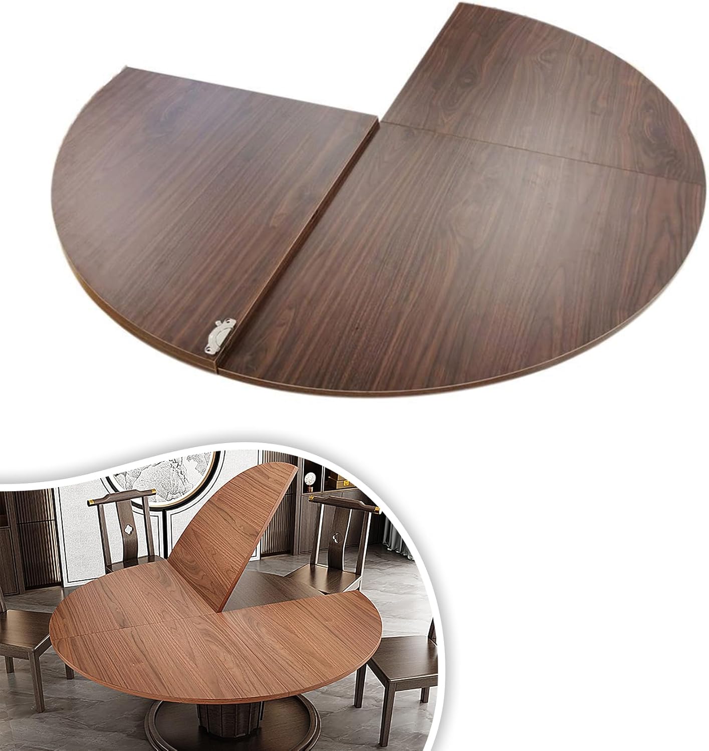 Round Table Extender, Adjustable Folding Wood Surface, Temporary Replacement for 48-95 inch Diameter Tables