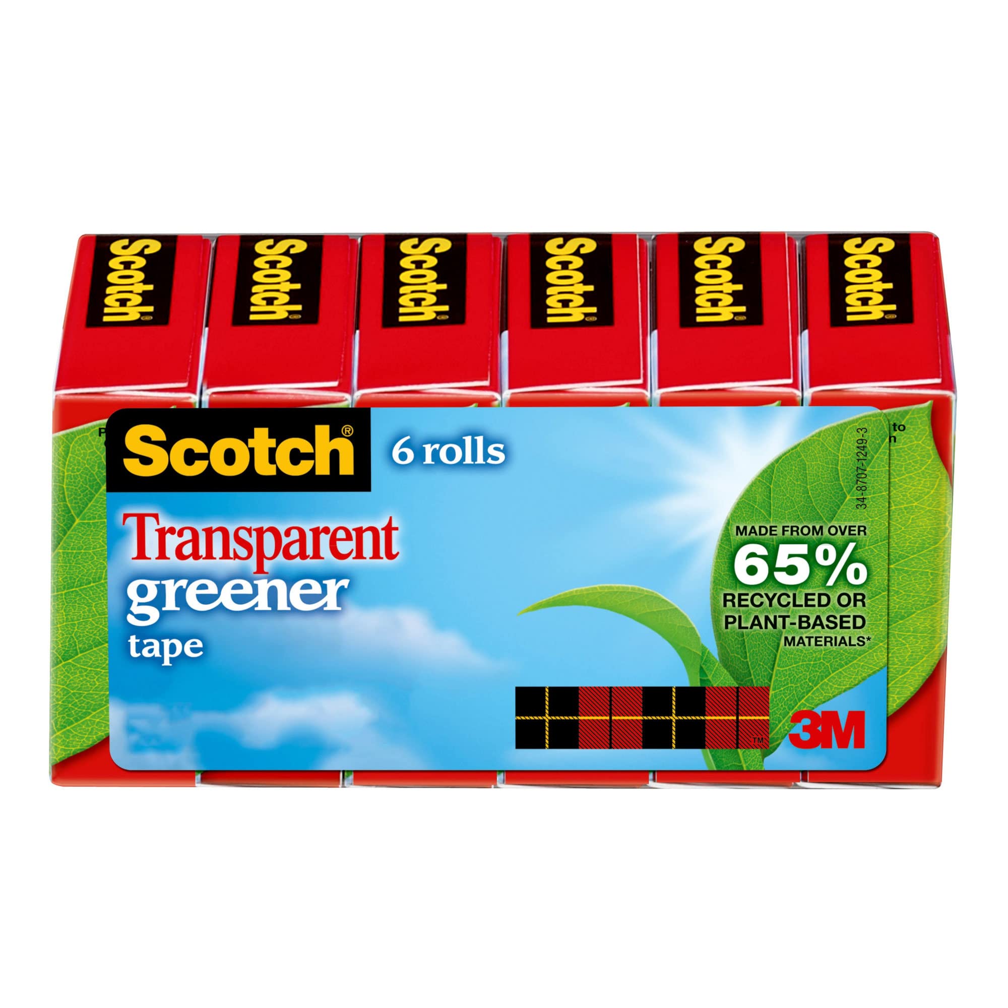 Scotch Transparent Greener Tape, 6 Rolls, 3/4 Inches x 900, Classic Glossy-Finish, Boxed