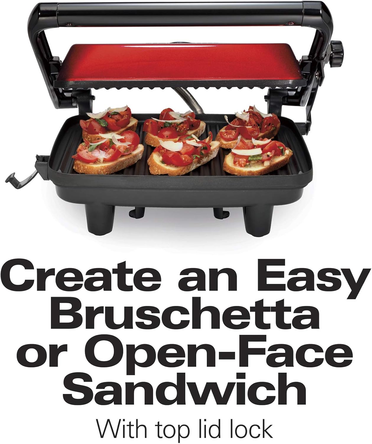 Hamilton Beach Electric Panini Press Grill with Locking Lid, Opens 180 Degrees for Any Sandwich Thickness, Nonstick 8" X 10" Grids, Red (25462Z): Electric Sandwich Makers: Home & Kitchen