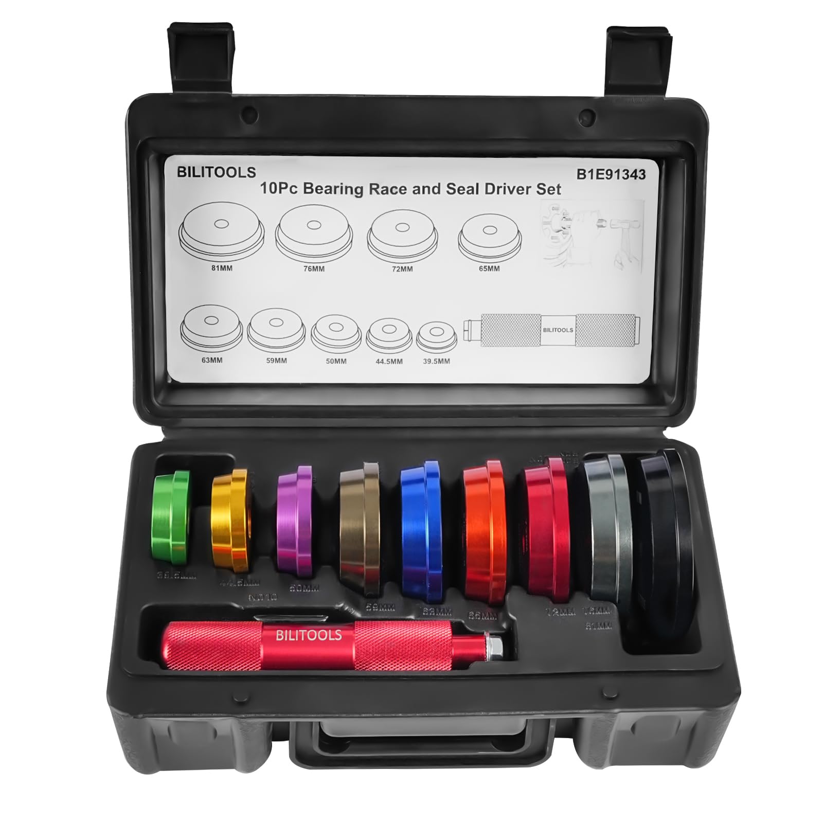 BILITOOLS Kit Presse Roulement 10 Pièces Métrique | Douilles roulement et joint spi, montage moyeu voiture, coffret rangement inclus