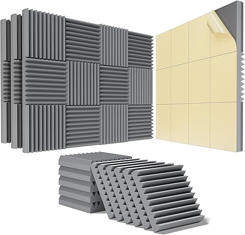 HEMRLY Paneles de espuma acústica, paneles de espuma autoadhesivos a prueba de sonido de 1 x 12 x 12 pulgadas, paneles acústicos absorben el ruido