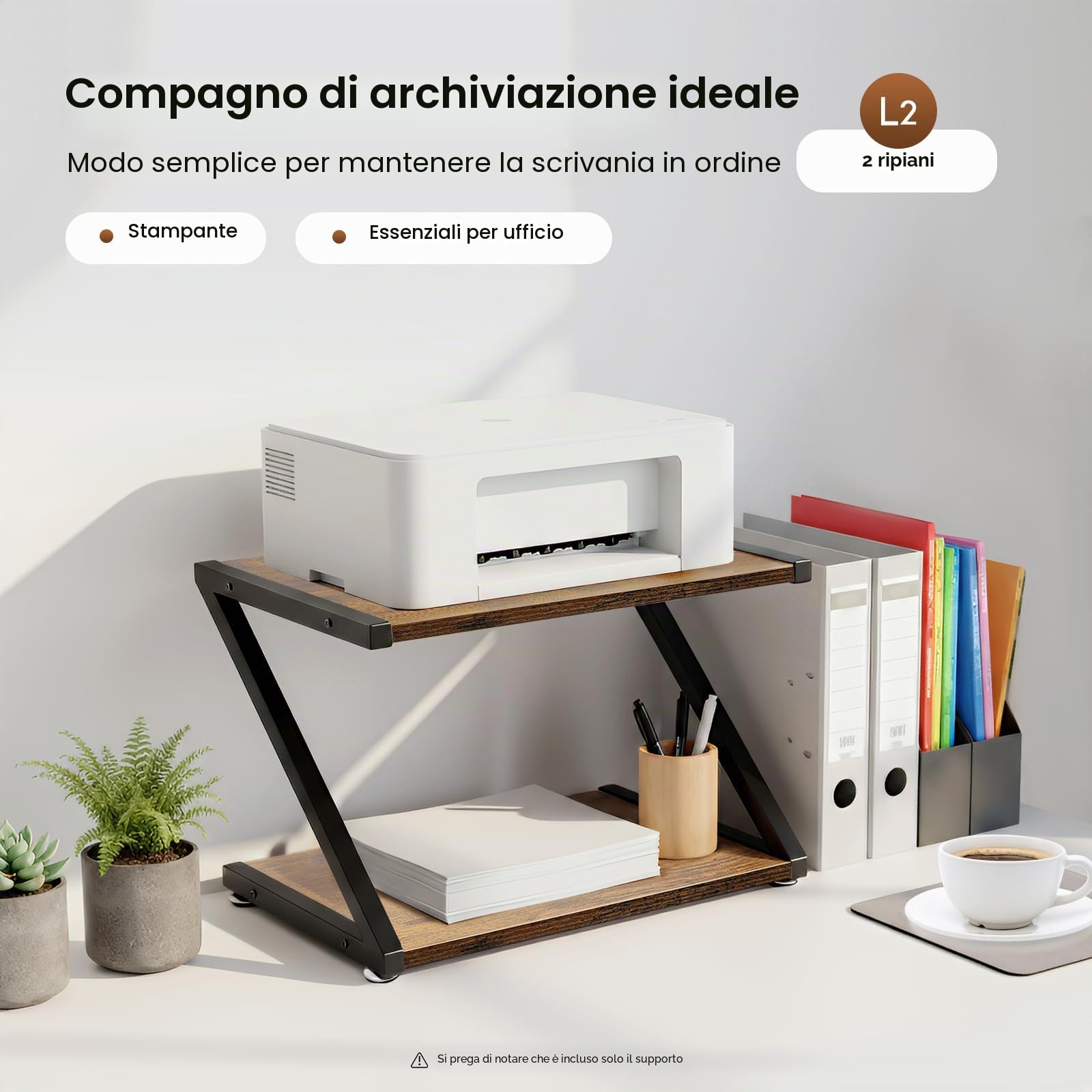 Supporto per stampante a 2 ripiani, organizer da tavolo per ufficio, scrivania, per stampanti 3D, fax, scanner, piedini regolabili, salvaspazio