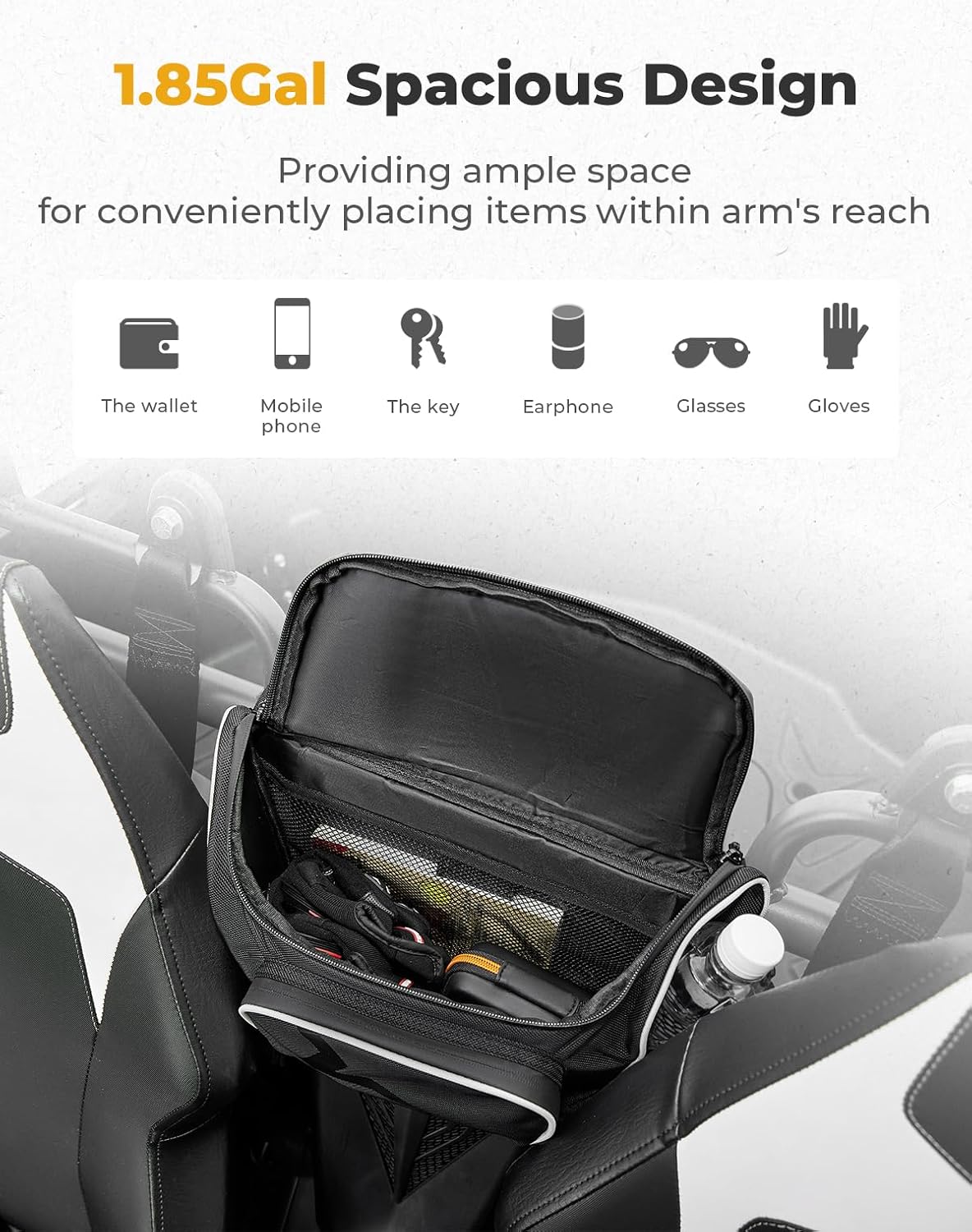 KEMIMOTO Storage Bag 1.85 GAL 1680D Fabric, Compatible with CFMOTO ZForce 800 / ZForce 500 Trail 2014-2022 Center Seat Bag Water-Resistant UTV Storage with Side Pocket