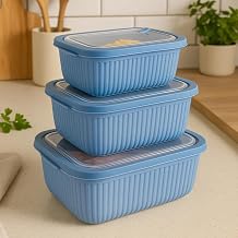 3-Piece Microwave Compatible Rectangular Food Storage Container Set Refrigerator Freezer with Leak Proof Lid Suitable Blue