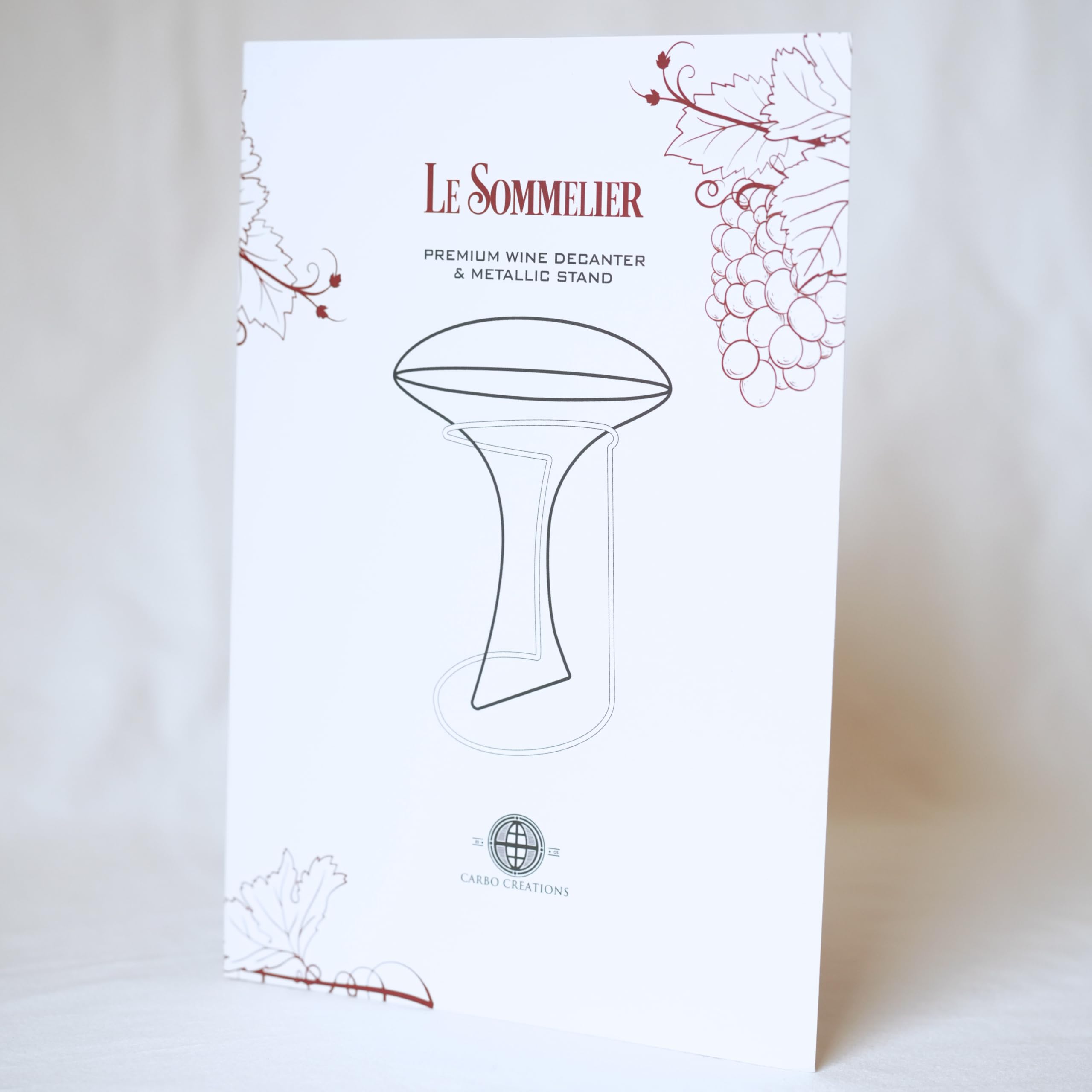 Decantador de vino de cristal premium con soporte metálico para secado y decoración - base ancha y capacidad de 1800 ml para oxigenación rápida y mejor aroma – accesorios de vino ideales para regalo