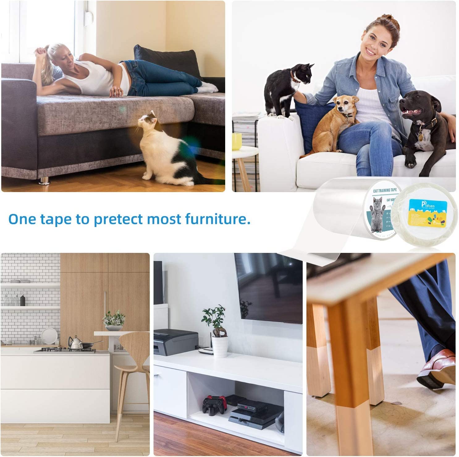 Pidsen Protezione Graffi Gatto,15CM*3M Protezione Antigraffio per Gatti Nano Nastro Adesivo Antigraffio Porta, Trasparente PVC Divano Gatti Graffi Protezioni, Protezione per Divano e Mobili