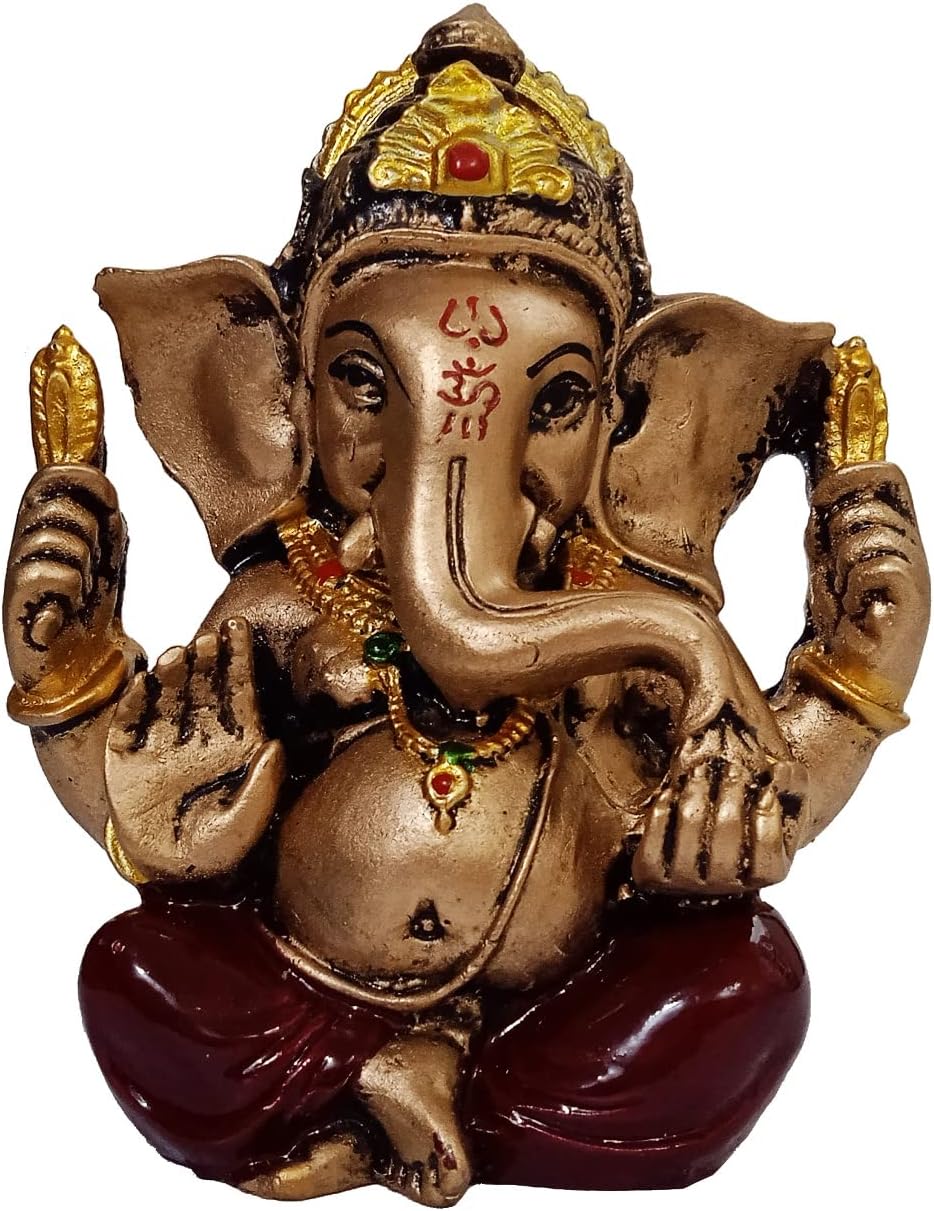 Purpledip Resin Idol Ganesha (Ganapathi or Vinayaka): Gold & Brown Striking Finish Statue (12487)