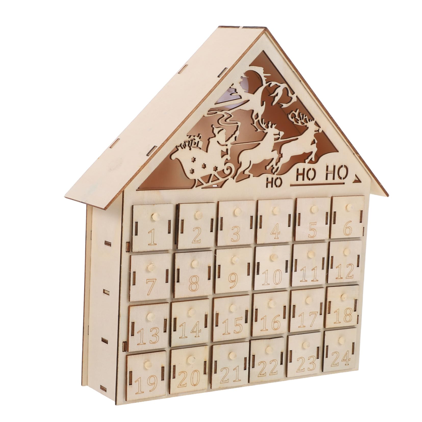 Calendario de Adviento de Madera Días Iluminado con LED Casa Navideña Rústica Reutilizable para Decoración de Mesa Navidad Calendario de Regresiva Navideña para Familia