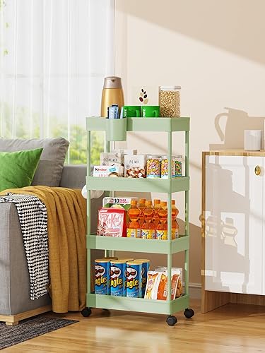Miniatura 5 de LEHOM Carrito de almacenamiento delgado con ruedas – Organizador de baño de 4 niveles, carrito de utilidad, estantes de almacenamiento deslizantes,