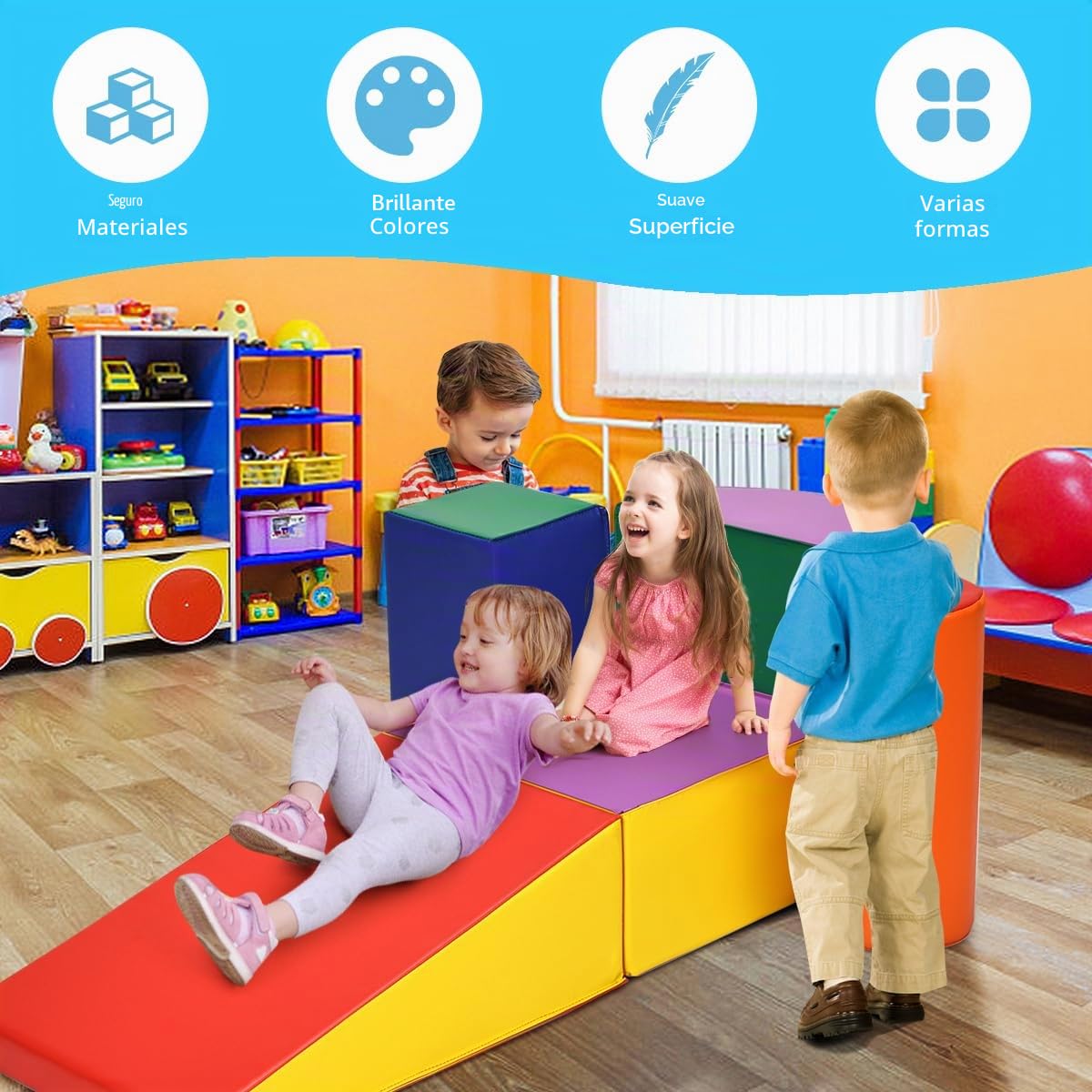LIFEZEAL Juego de 5 Piezas para Trepar y Gatear, Juego Interactivo de Bloques de Espuma Infantil para Deslizarse, Espuma Ligera Segura para Niños, Adecuado para Casa, Guardería, Sala de Juegos