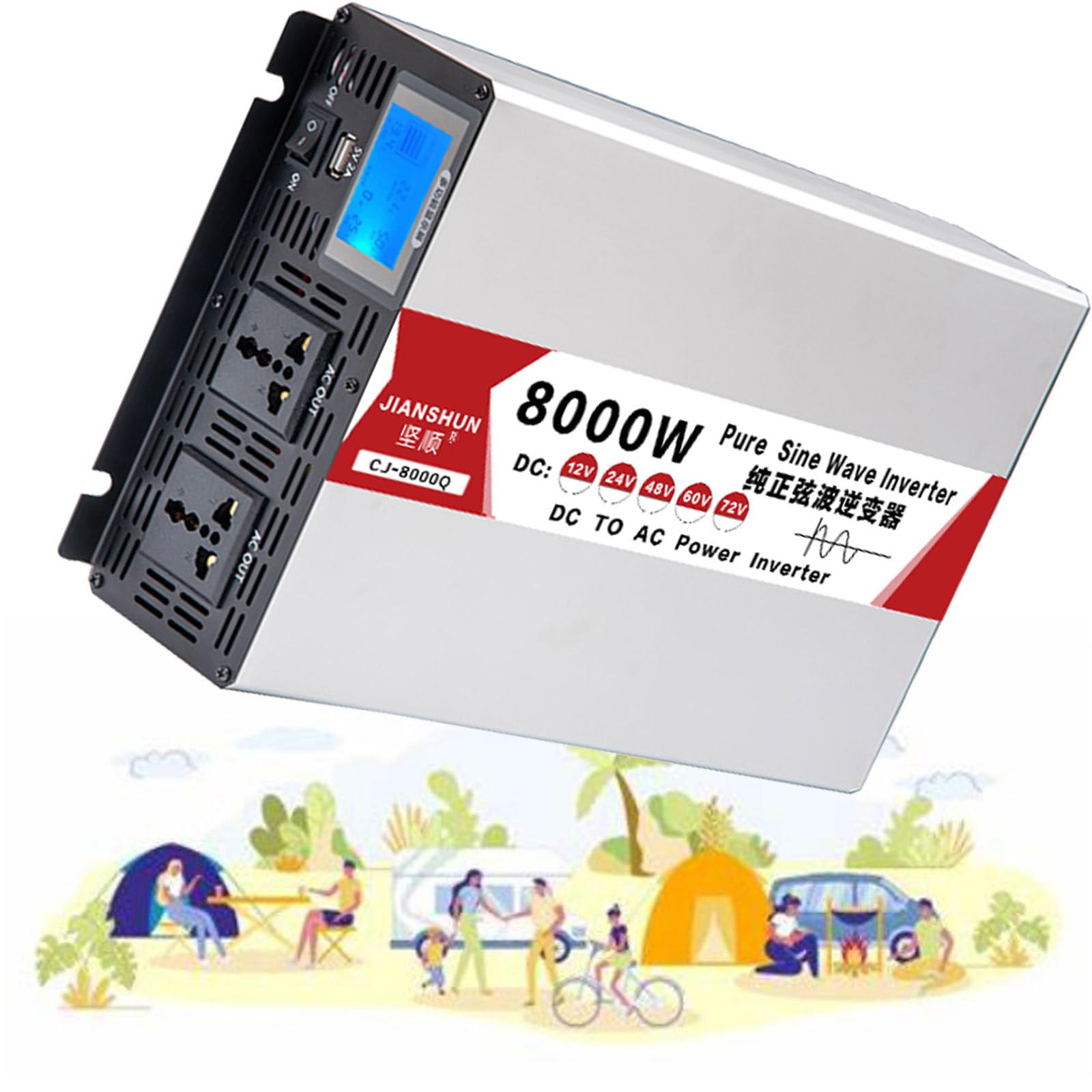 5000W,6000W,8000W Invertitore a Onda Sinusoidale Pura 2500W con LED, Potenza di Uscita,12V/24V/48V/60V DC a 110V-220V AC,Inverter Onda Pura,Invertitore Convertitore di Potenza,8000-60VTO110V