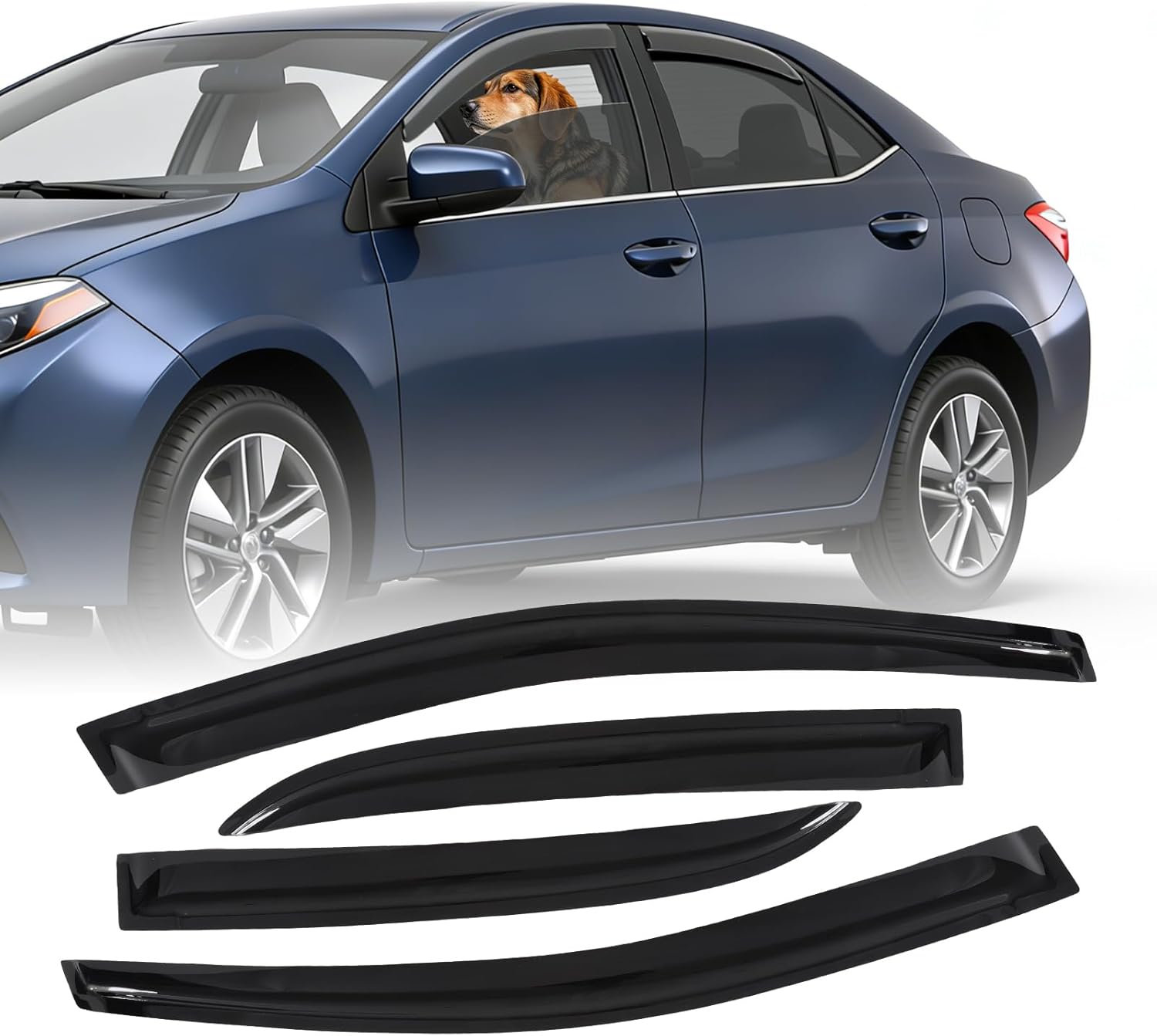 Window Rain Guards for Toyota Corolla Sedan 2014-2018 Out-Channel,Tape-On Side Window Visor Shields Vent Deflector Accessories,4 Pieces (for 14-18)
