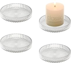 4 Pieces 9 cm Candle Holder Plate, Clear Glass Candle Plate, Under Candle for Tealight, Candle Holder for Christmas, Wedding Decoration, Home Party and Dinner (Transparent)