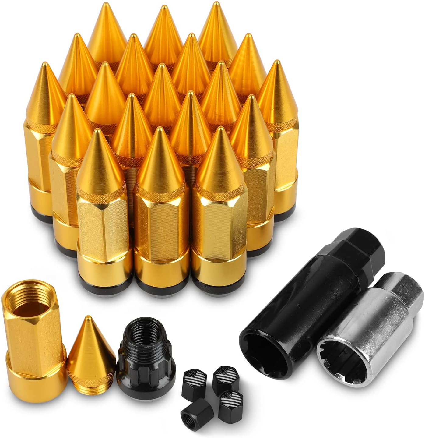 20PCS M12x1.5 Anti Theft Wheel Spikes Lug Nut,Replacement for 2006-2019 Fusion,2012-2019 Focus,2001-2019 Escape Aftermarket Wheel(Gold)