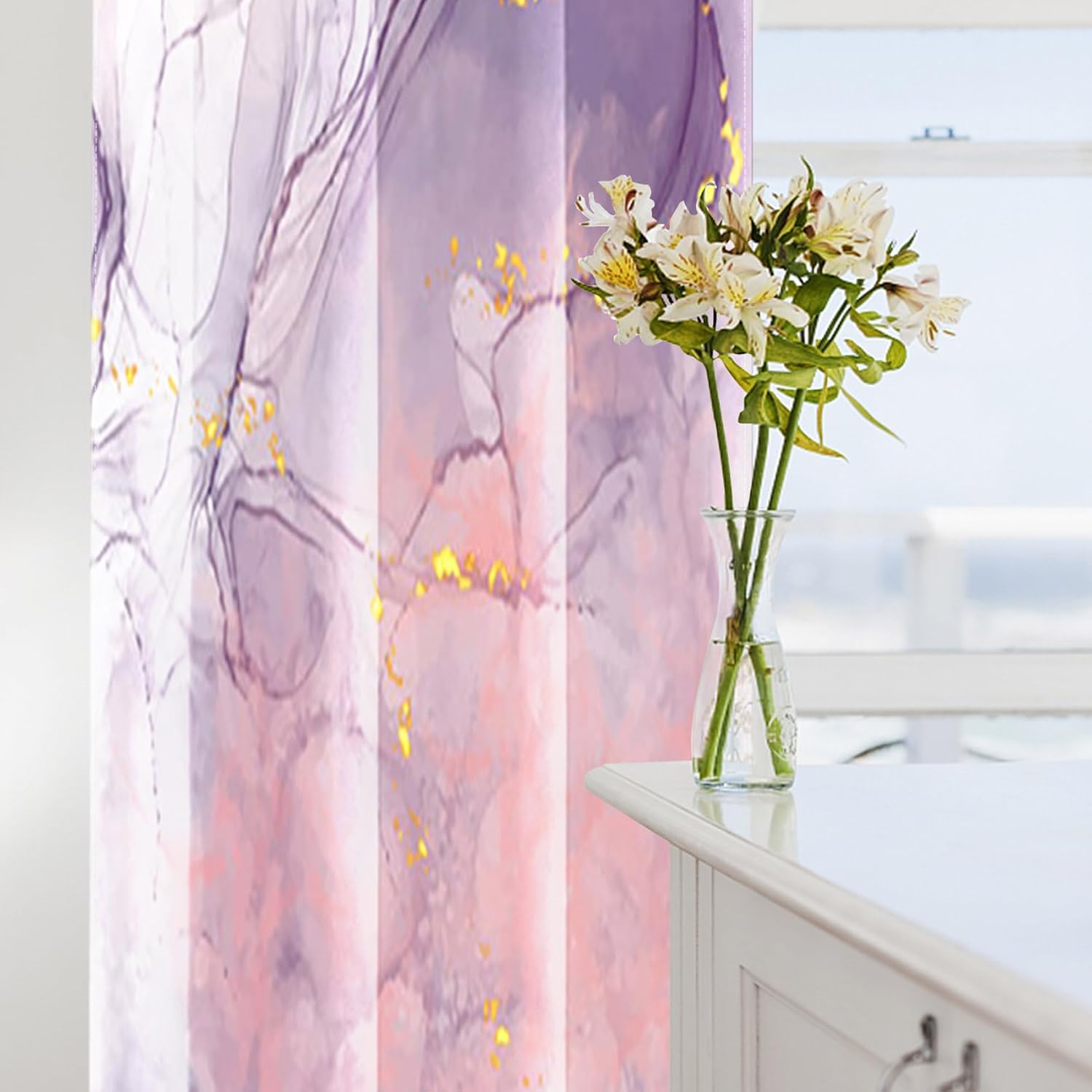 Violet Marble Pattern Blackout Curtains for Bedroom, Elegant Stone Texture Window Pannels and Drapes for Childen's Room, Light Blocking Curtains for Living Room,2 Panels,Each W21 xL63