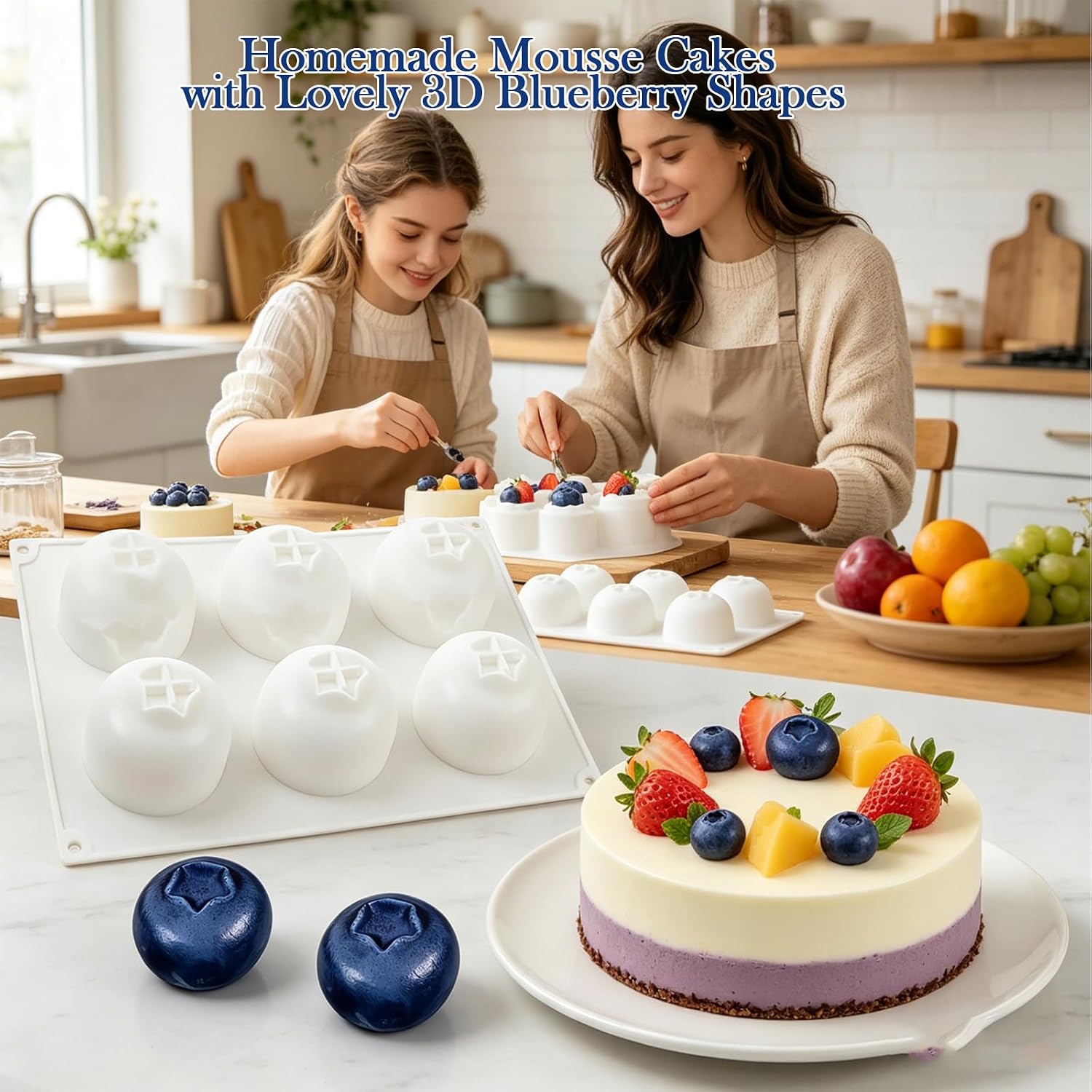 2026 New 6 Cavity Blueberry Silicone Baking Mold – Fruit Shaped Non-Stick Chocolate Mousse Cake Mold, Food-Grade Heat-Resistant Silicone Molds for Pudding Ice Cream Jelly