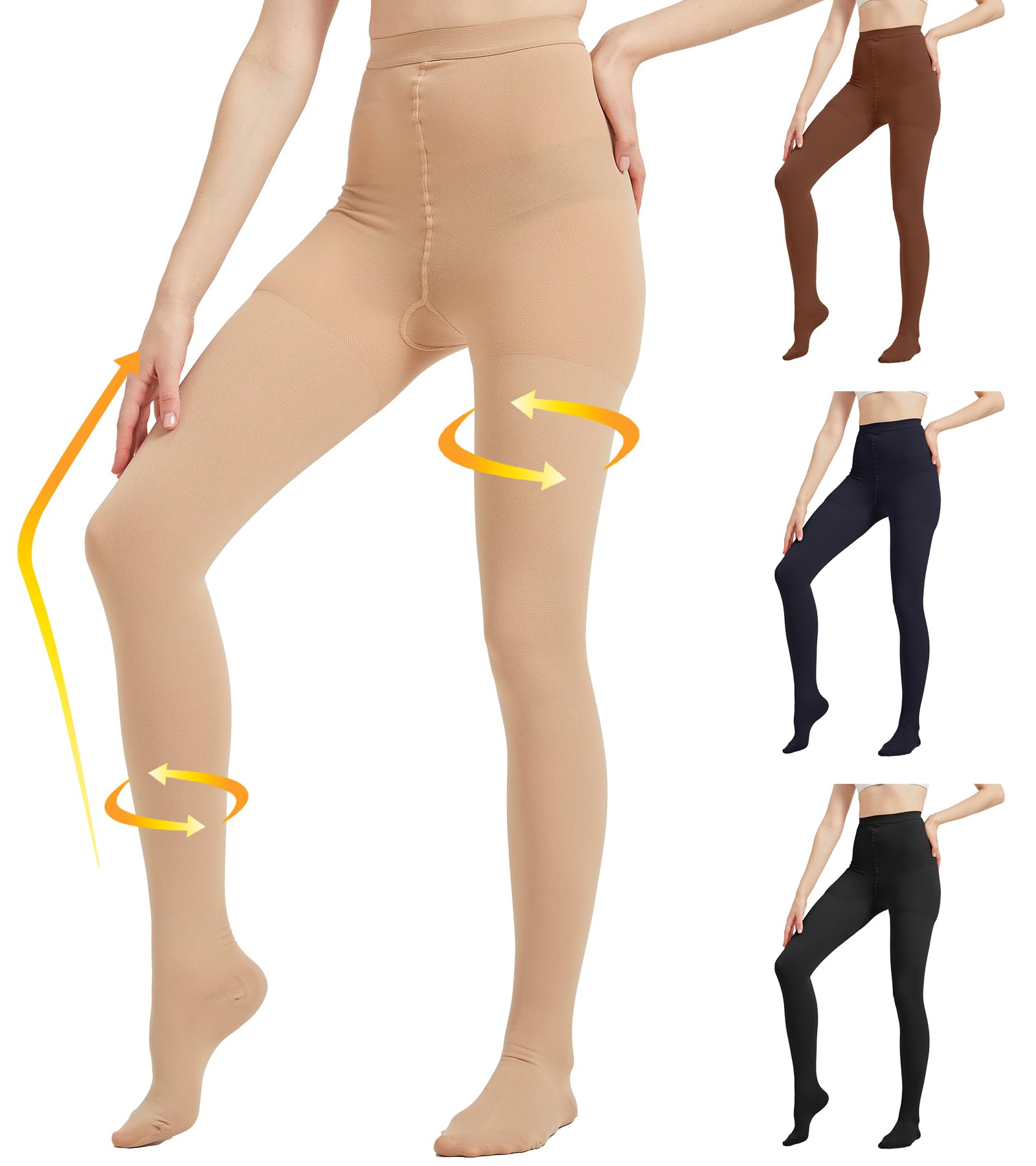 MGANGCompression Pantyhose, Closed-Toe, Waist High Compression Stockings Opaque, Firm Support 15-20mmHg Pantyhose