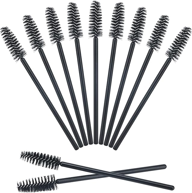 50PCS Mascara Wands Disposable Eyelash Eyebrow Spoolie Brush for Makeup Eyelash Extensions(Black)